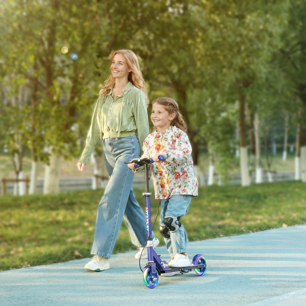 Trottinette enfants 3 à 8 ans, trottinette pliable à 2 roues LED roues lumineuses, 4 réglages en hauteur, bleu-1
