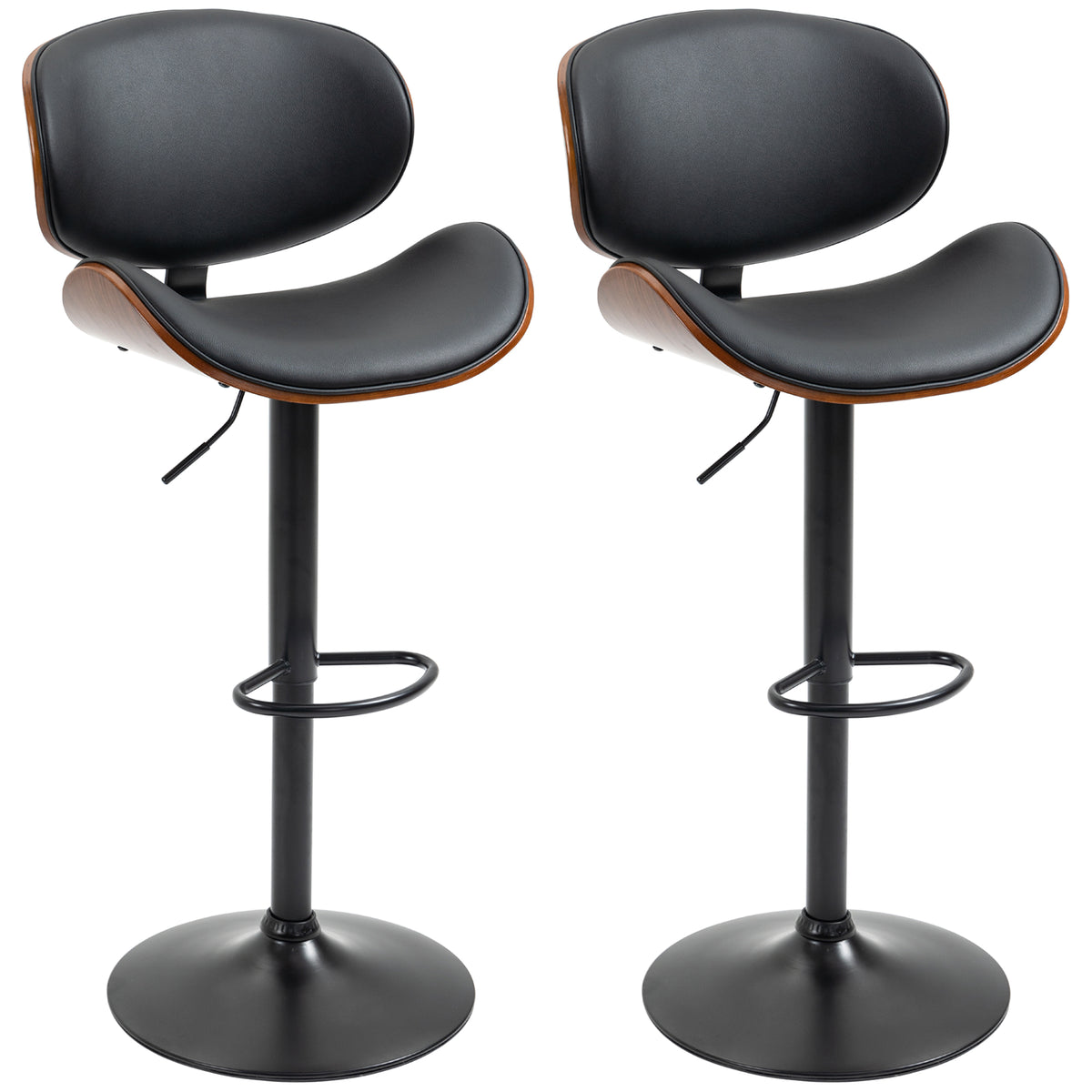 Lot de 2 chaises de bar tabouret hauteur réglable revêtement synthétique 53 x 52 x 92-112 cm noir-0