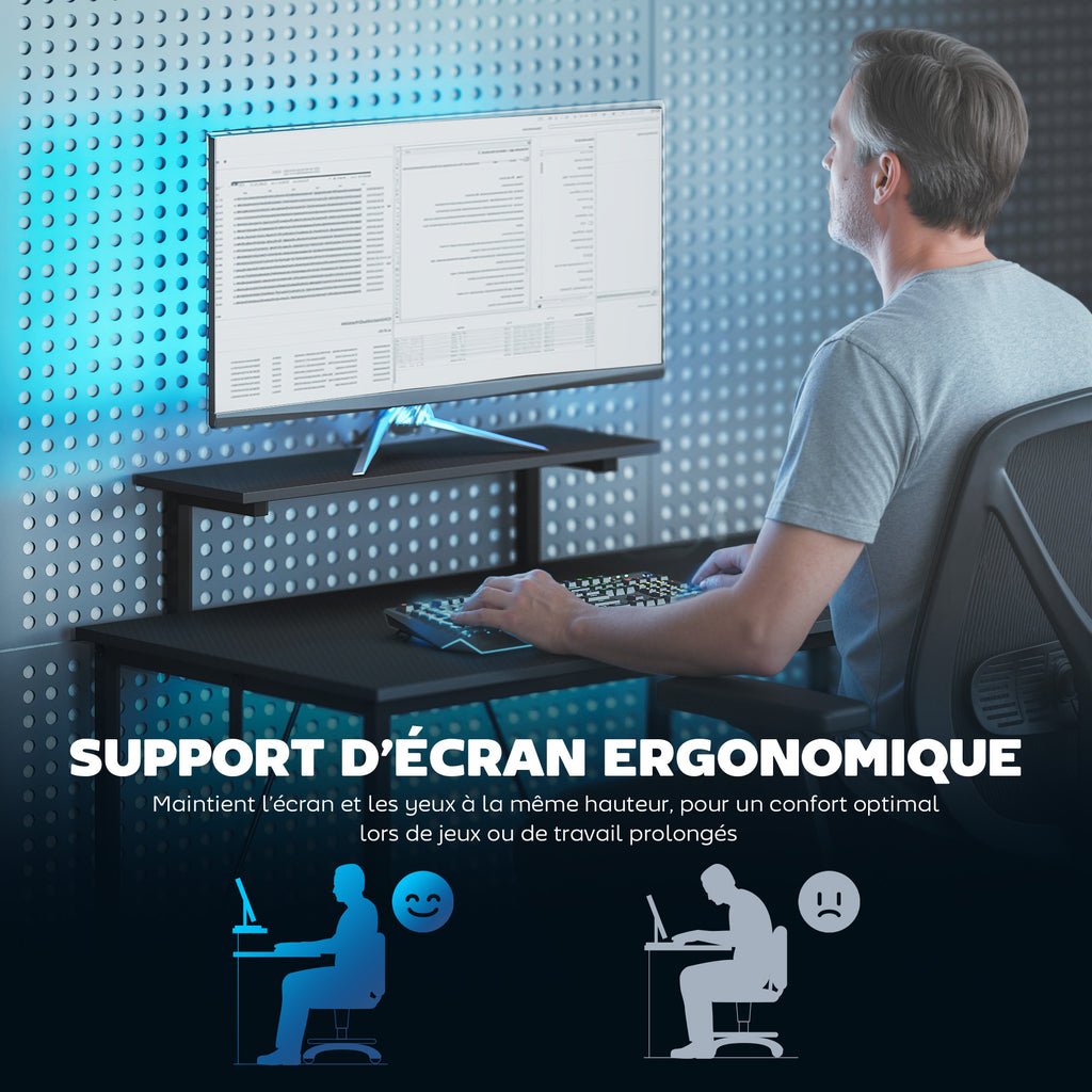 Bureau gaming réversible, bureau gaming d'angle, support pour écran, étagère en maille réglable, 114,5x82x91,5cm, noir-4