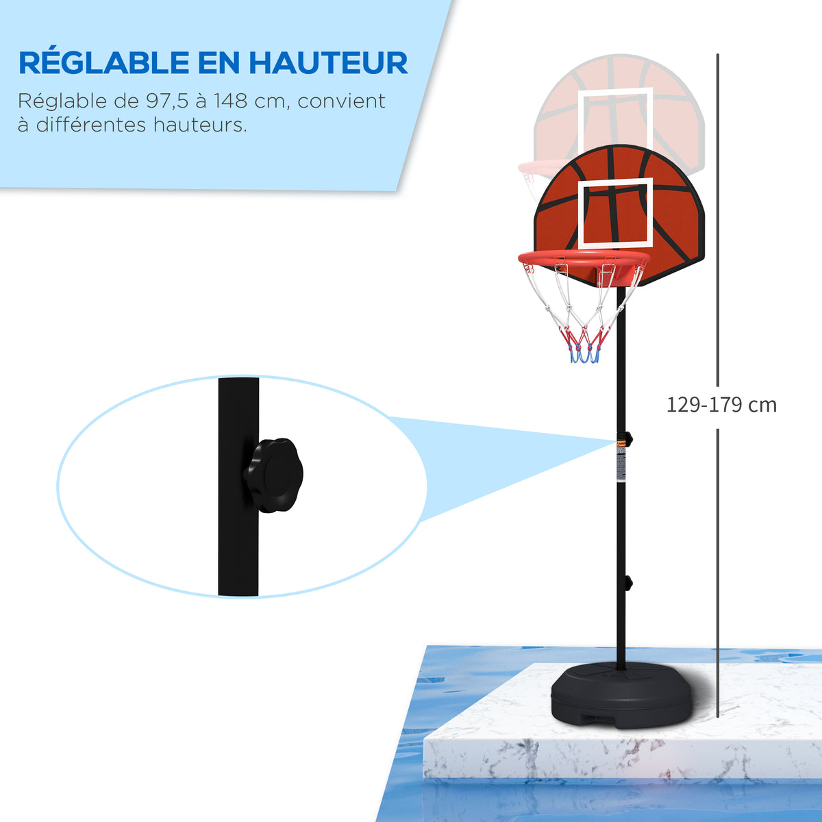 Support panier de basket-ball 2 en 1 avec hauteur réglable 129-179 cm et jeu de 6 fléchettes magnétique-4