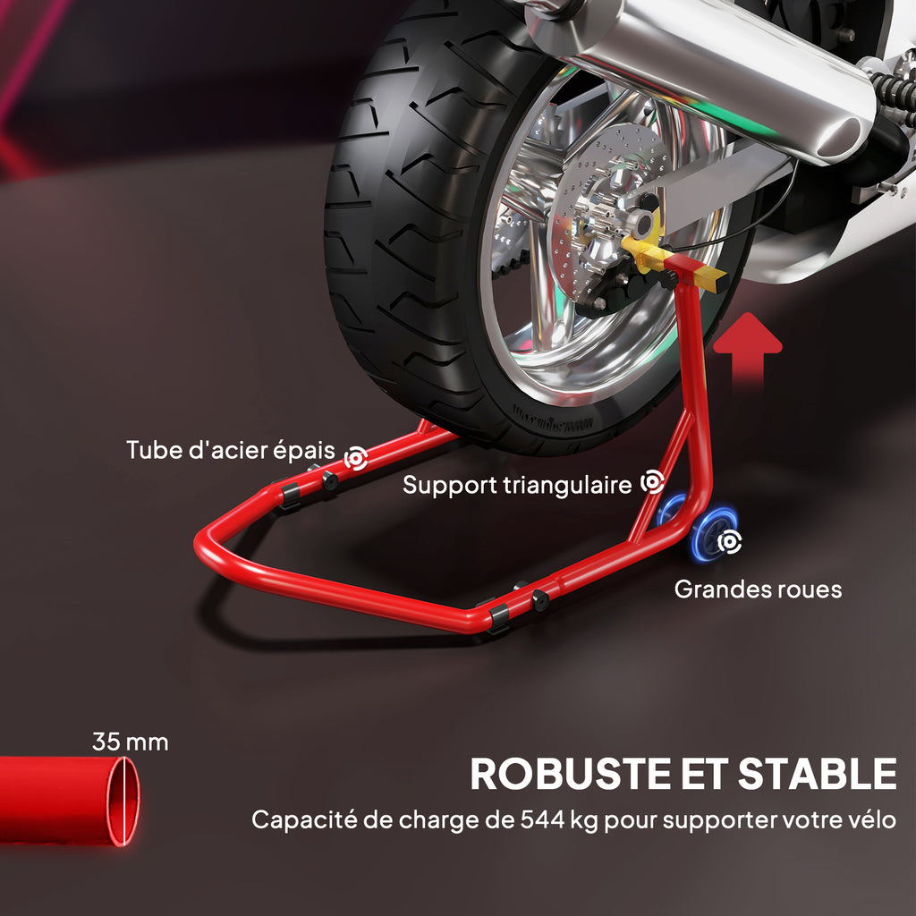 Bloque roue de moto pour pneu arrière capacité 544 kg avec fourches réglables en U et L en acier 69x58,5x34,5 cm rouge-3