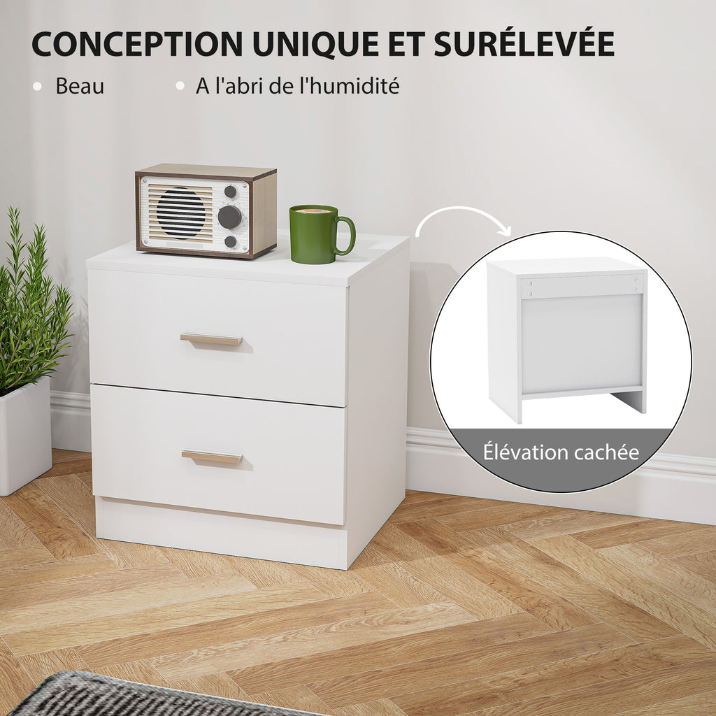 Table de chevet avec 2 tiroirs poignée en alliage d'aluminium style contemporain 45 x 39,5 x 49 cm blanc-5