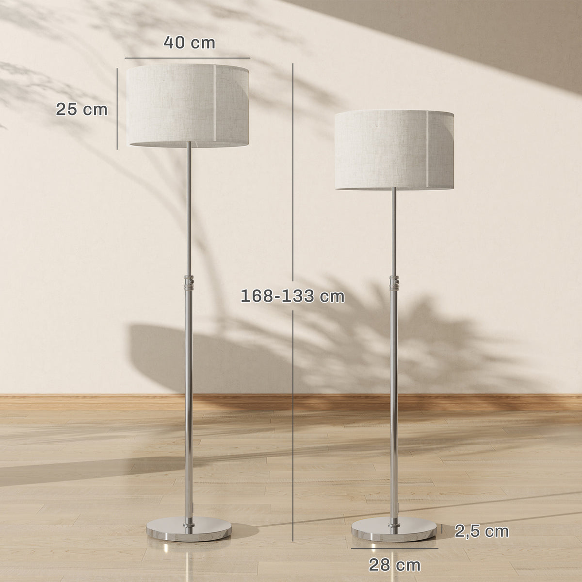 Lampadaire sur pied salon, lampe sur pied dimmable avec télécommande, abat-jour en lin, hauteur réglable 133-168cm, argent-2