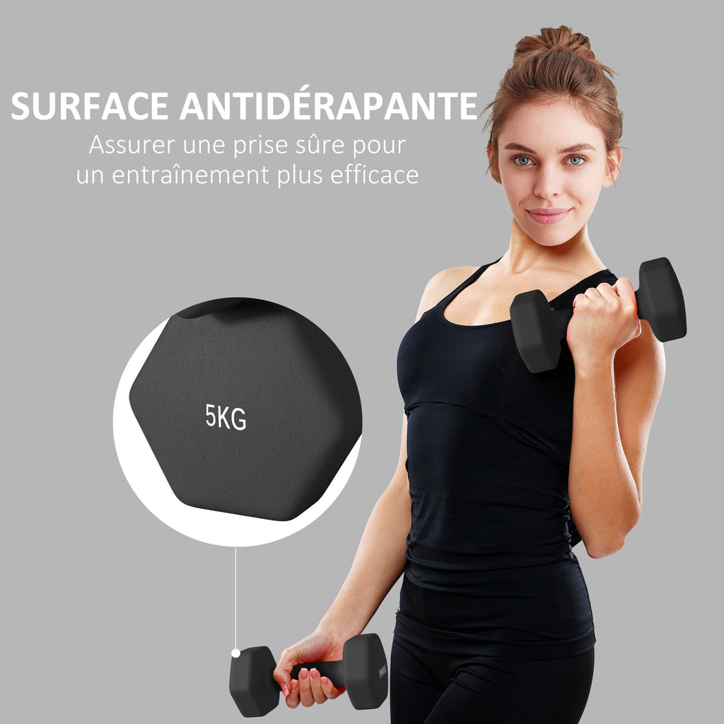 Lot de 2 haltères hexagonales avec poignée antidérapante pour l'entraînement à la maison, 2 x 5kg, noir-5