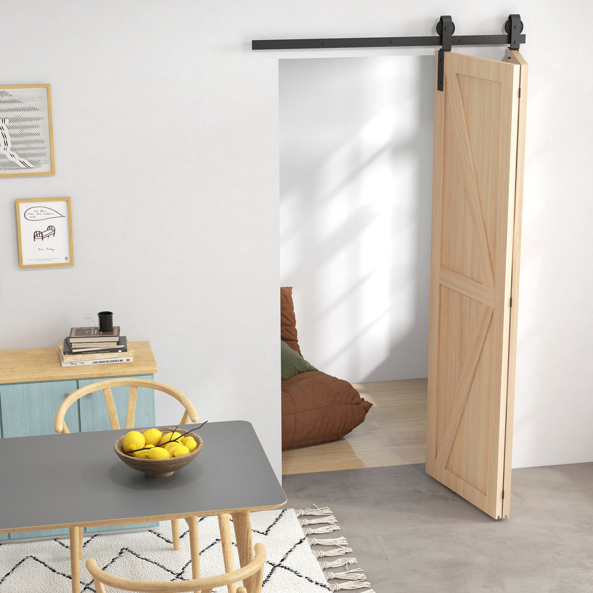 122 CM Quincaillerie de porte coulissante pliante kit de rails de porte de grange coulissante en acier pour 2 portes-6