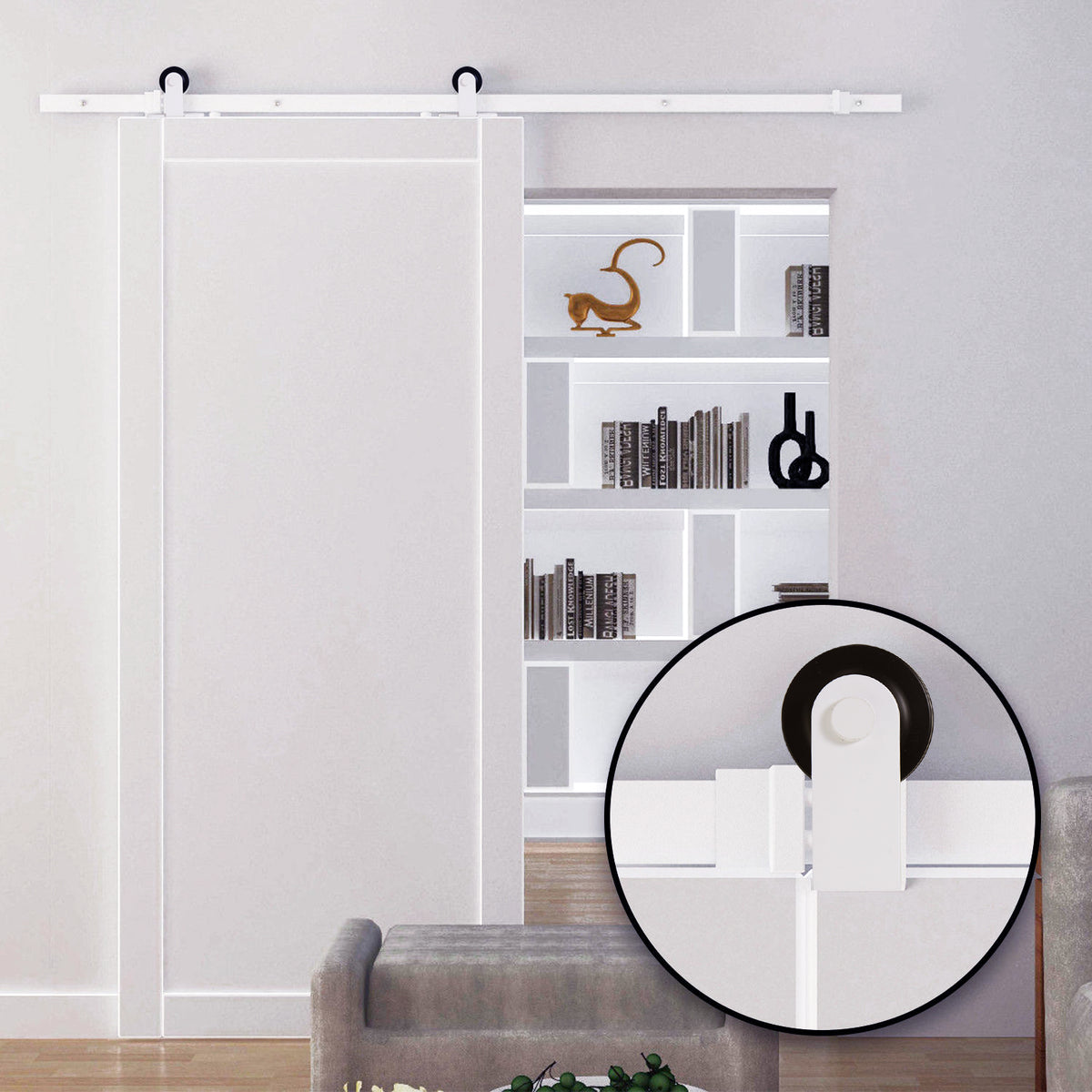 Kit de porte coulissante quincaillerie grange à porte coulissante en acier au carbone longueur de rail 183 cm blanc-4