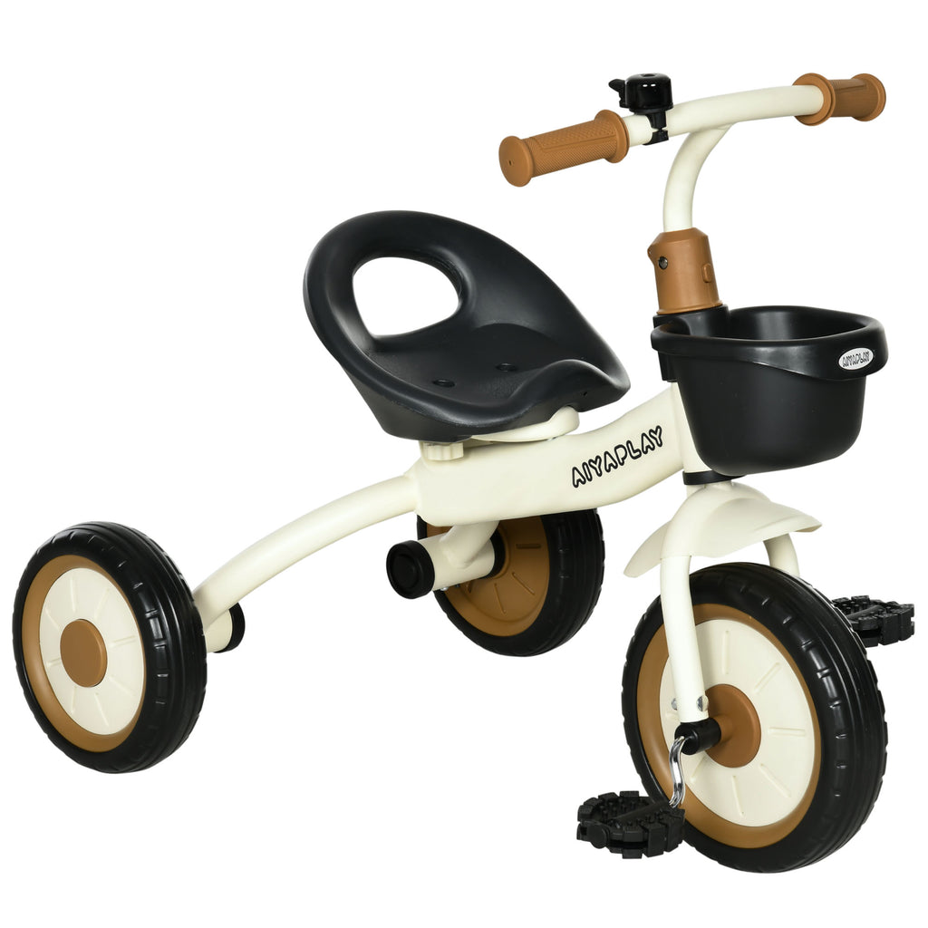 Tricycle enfants avec sonnette et panier selle réglable avec dossier - pour enfant de 2 à 5 ans blanc-0