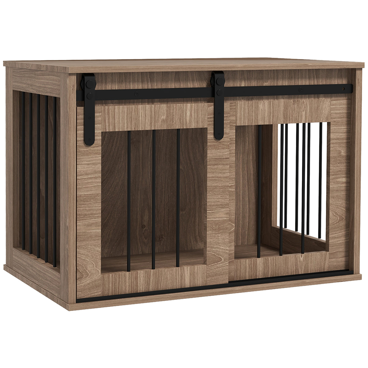 Cage caisse pour chien animaux intérieur porte coulissante, métal effet bois, dim. 57H x 80L x 54l cm-0