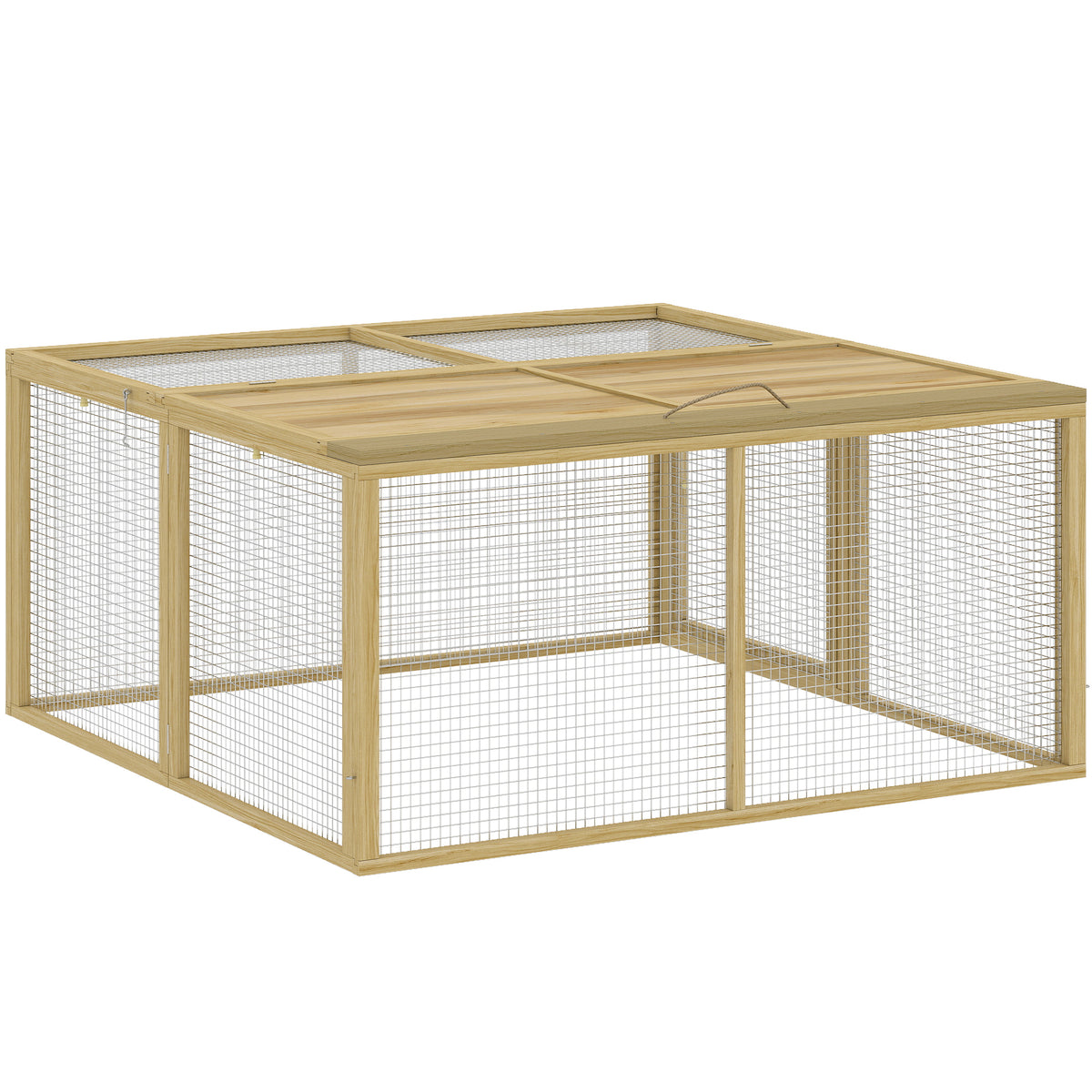 Enclos Lapin Extérieur Cage Lapin Intérieur Pliable Toit Ouvrant Total Poignée 1,44㎡ 120x120x57cm Naturel-0