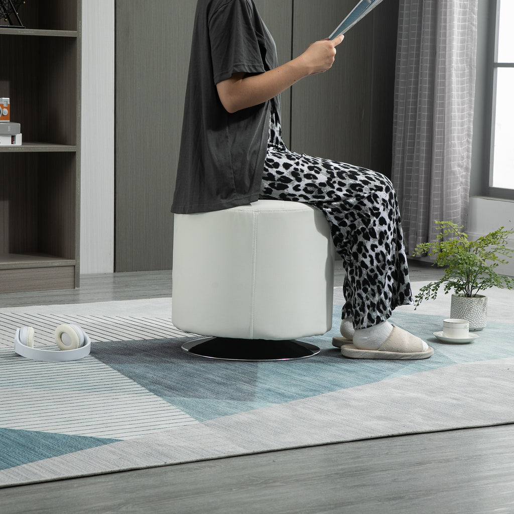 Repose pied salon pivotant à 360°, ottoman rond rembourré en PU avec base en acier, Ø 45,5 x 44,5 cm, blanc-1