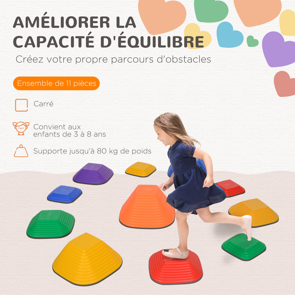 11 pièces pierres d'équilibre pour enfants parcours de motricité empilables et antidérapantes multicolore-3