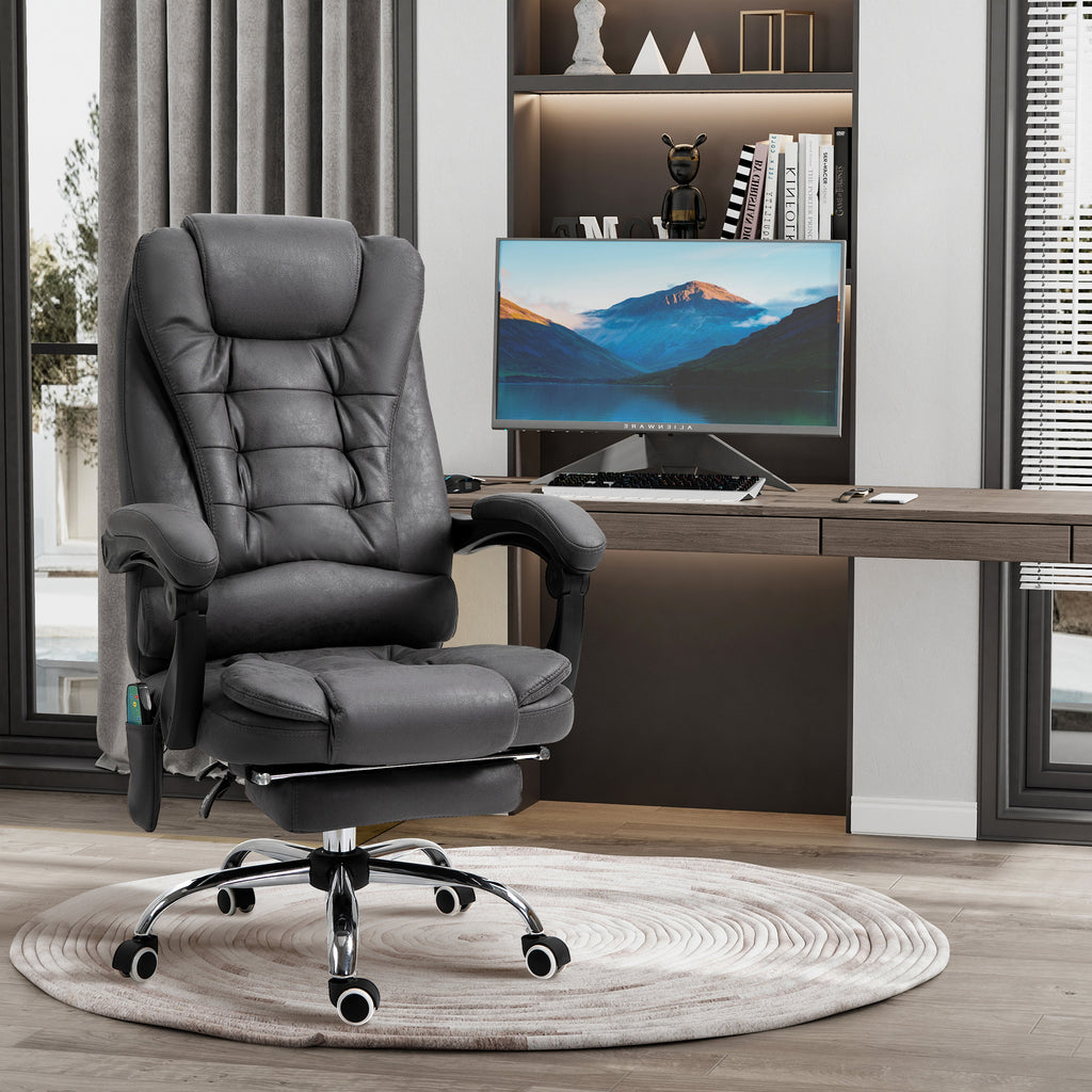 Fauteuil de bureau massant chauffant hauteur réglable dossier inclinable repose-pied + coussin lombaires intégrés-9