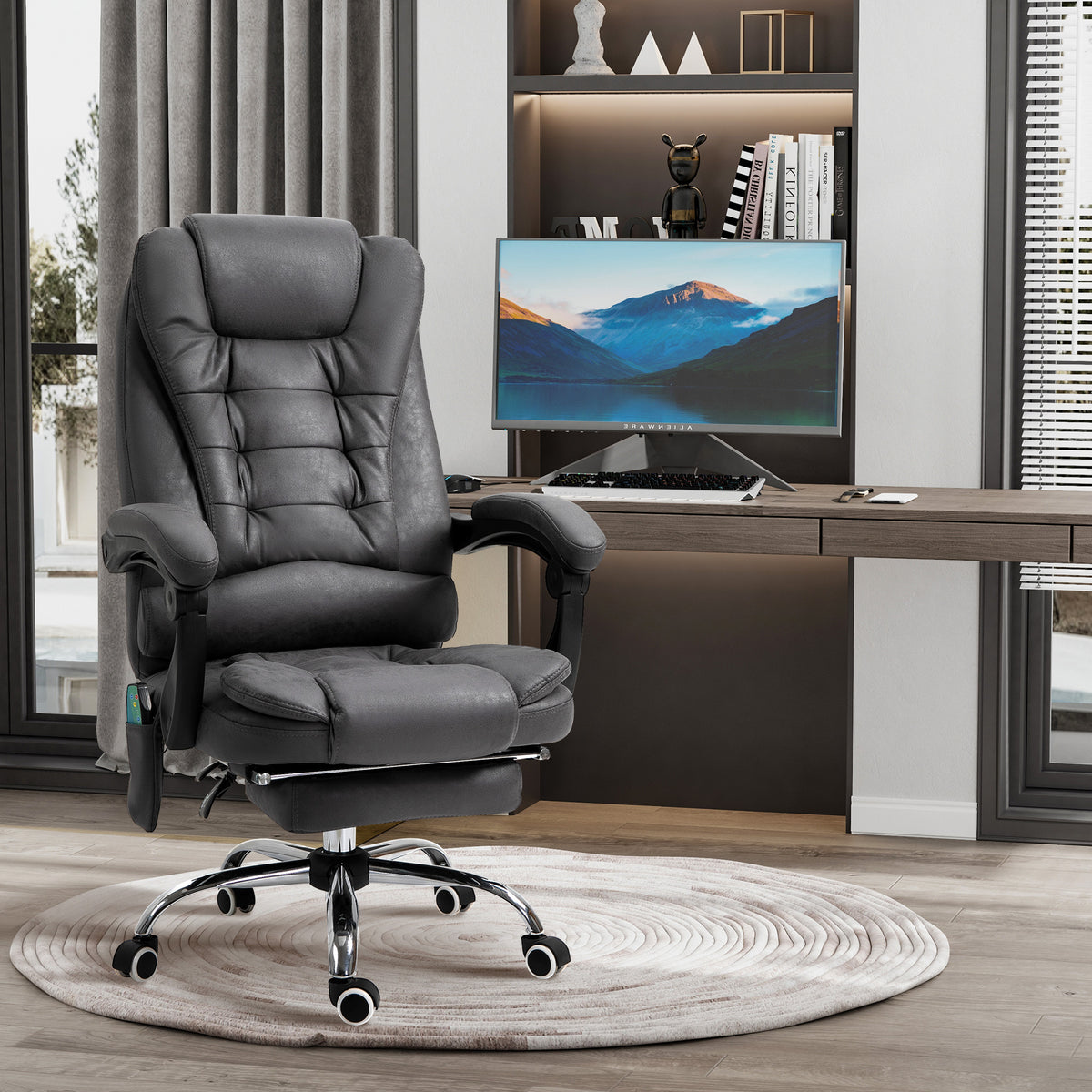 Fauteuil de bureau massant chauffant hauteur réglable dossier inclinable repose-pied + coussin lombaires intégrés-9
