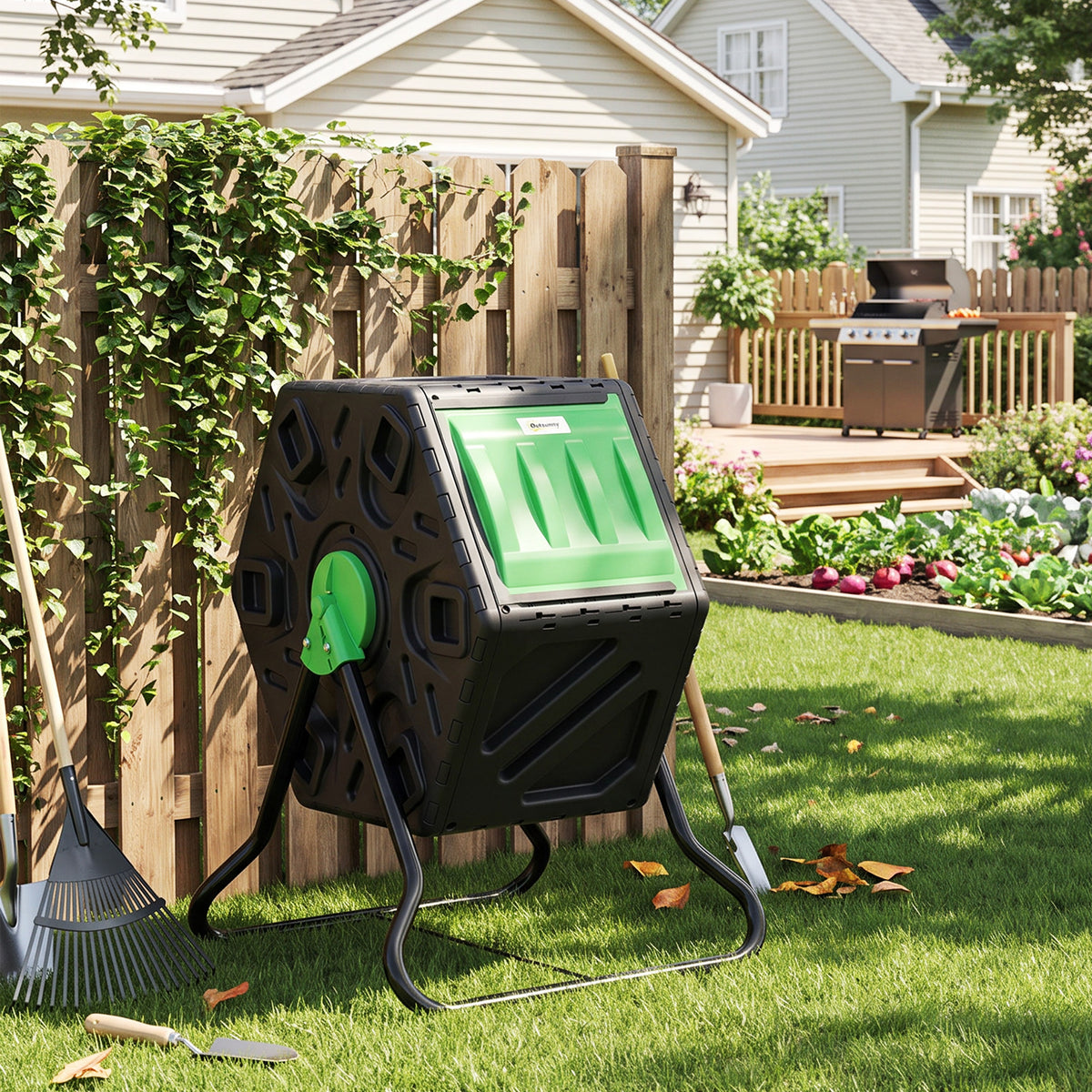 Composteur de jardin bac composteur pour jardin rotatif 360° en polypropylène 65 L 24 trous 60 x 49 x 77 cm noir-7