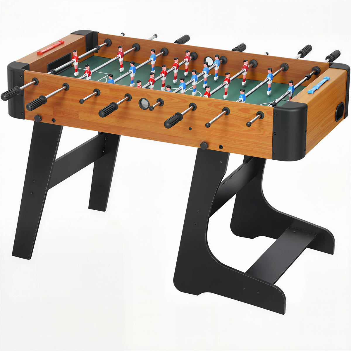 Baby-foot pliable en bois table de babyfoot pliable sur pied avec 2 balles 22 joueurs, 118 x 107,5 x 78 cm, marron-0