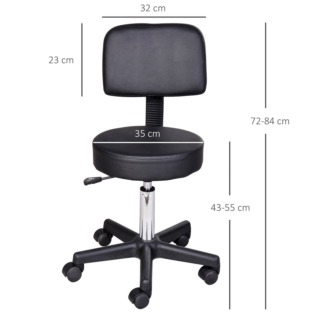 Tabouret massage a roulettes reglable en hauteur pivotant avec dossier ergonomique noir-2