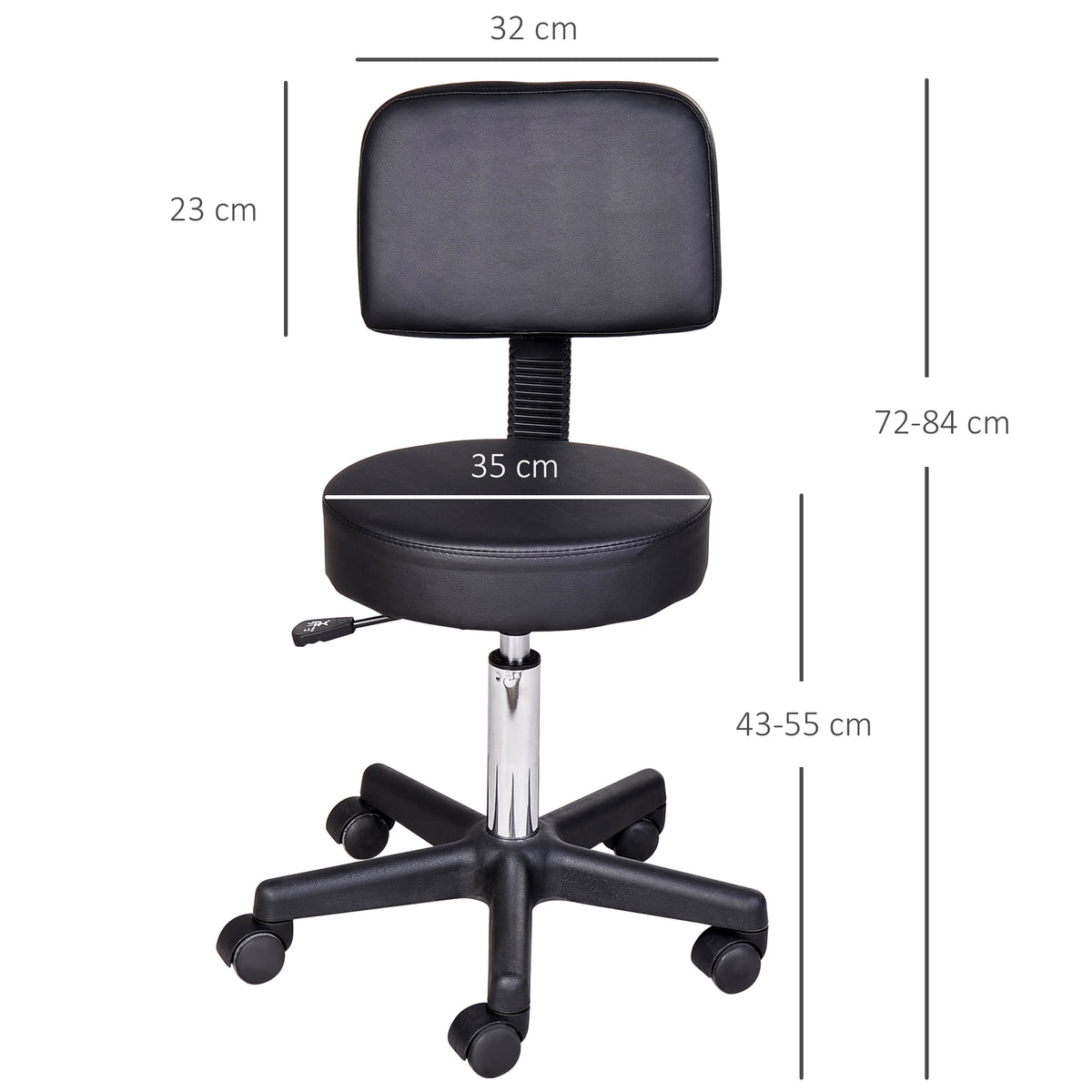 Tabouret massage a roulettes reglable en hauteur pivotant avec dossier ergonomique noir-2