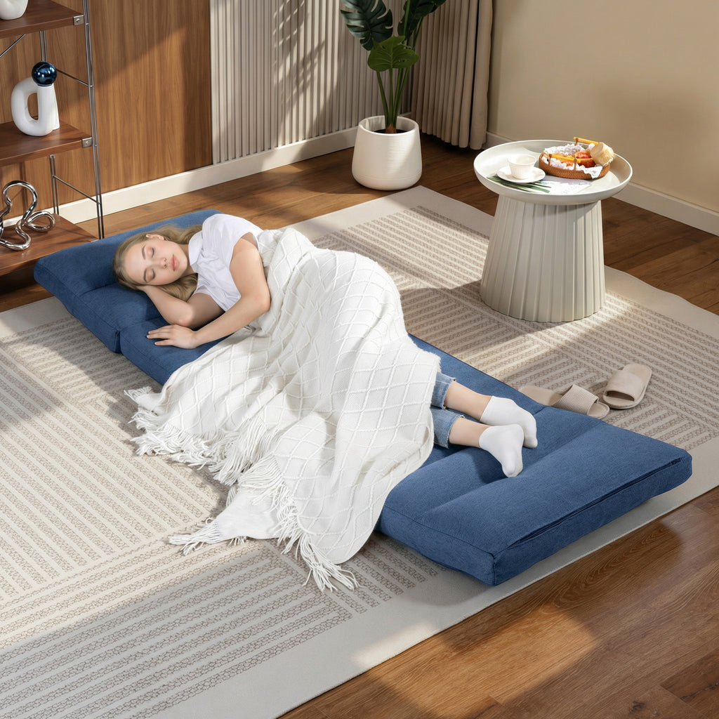 Fauteuil de sol canapé paresseux fauteuil convertible en lit inclinable 90° à 180° tissu - 70 x 72 x 56 cm - bleu foncé-6