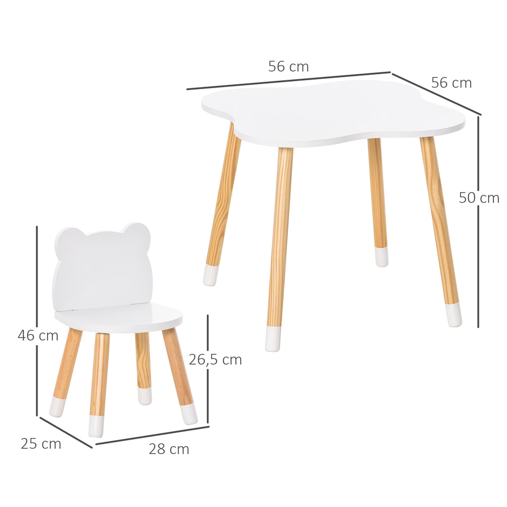 Ensemble table et chaises enfant design scandinave motif ourson bois pin MDF blanc-2