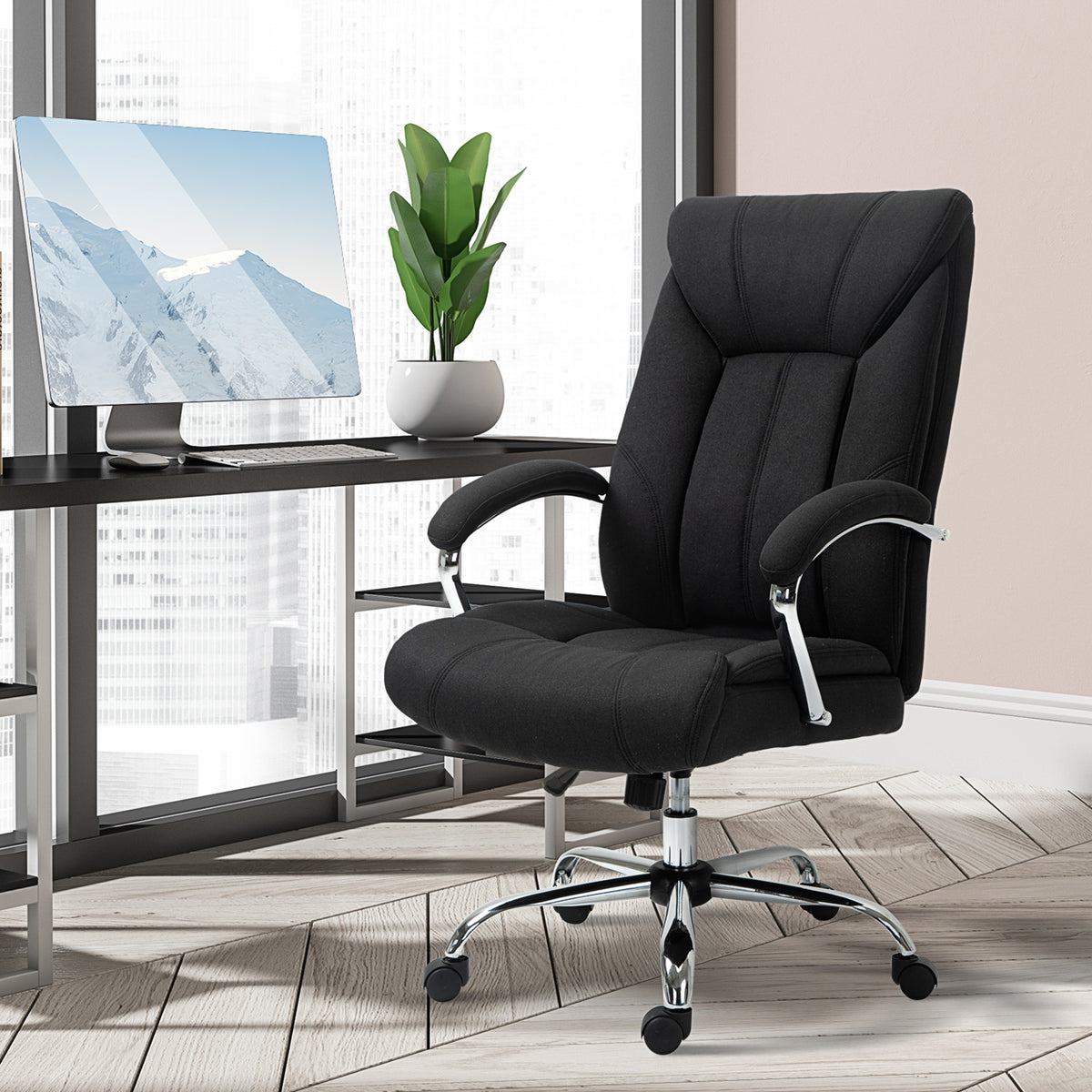 Fauteuil de bureau, chaise de bureau ergonomique, hauteur réglable, dossier haut, fonction de bascule, 65x78x118cm, noir-1
