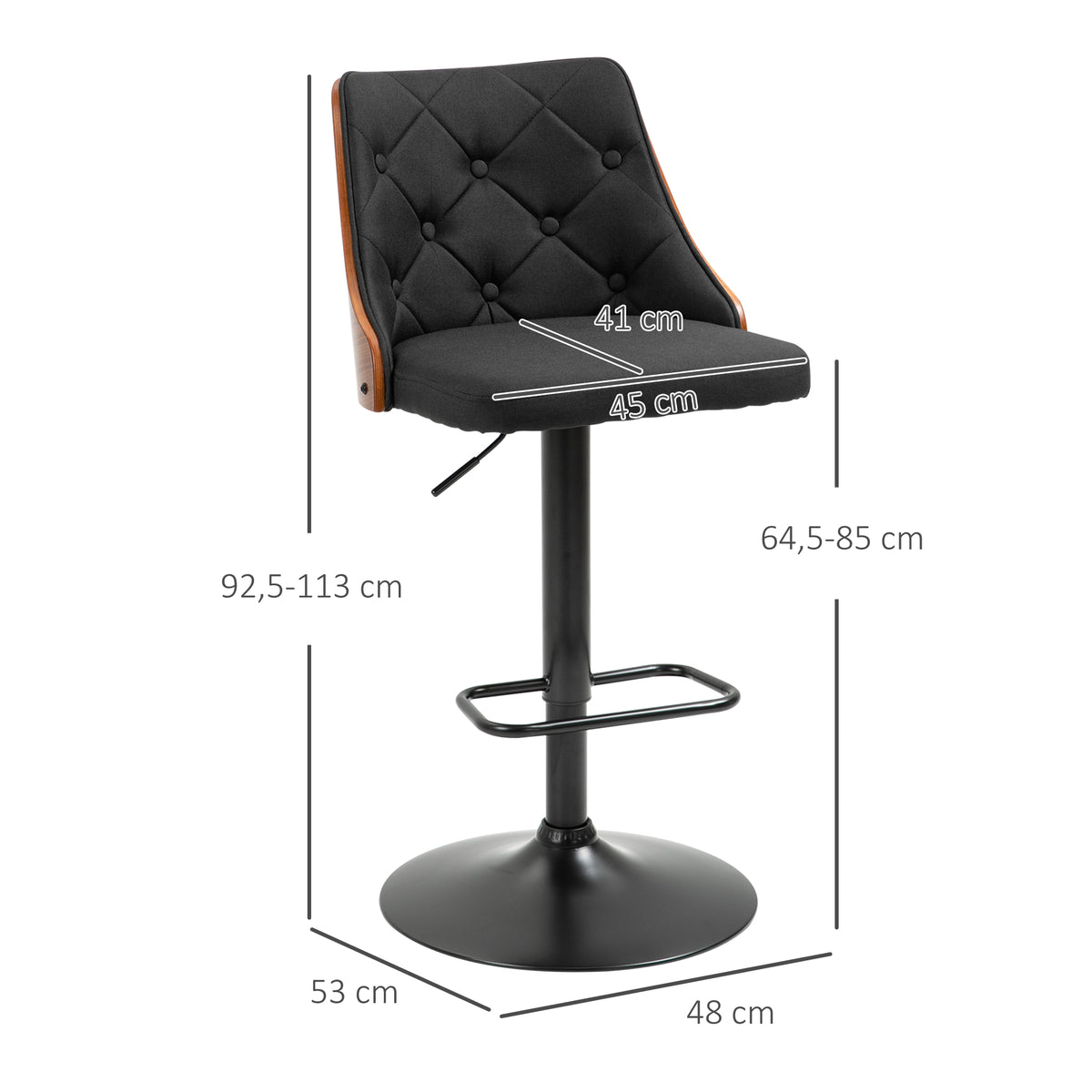 Lot de 2 tabourets de bar réglable en hauteur rotatif sur 360° avec repose-pieds, tissu capitonné-2