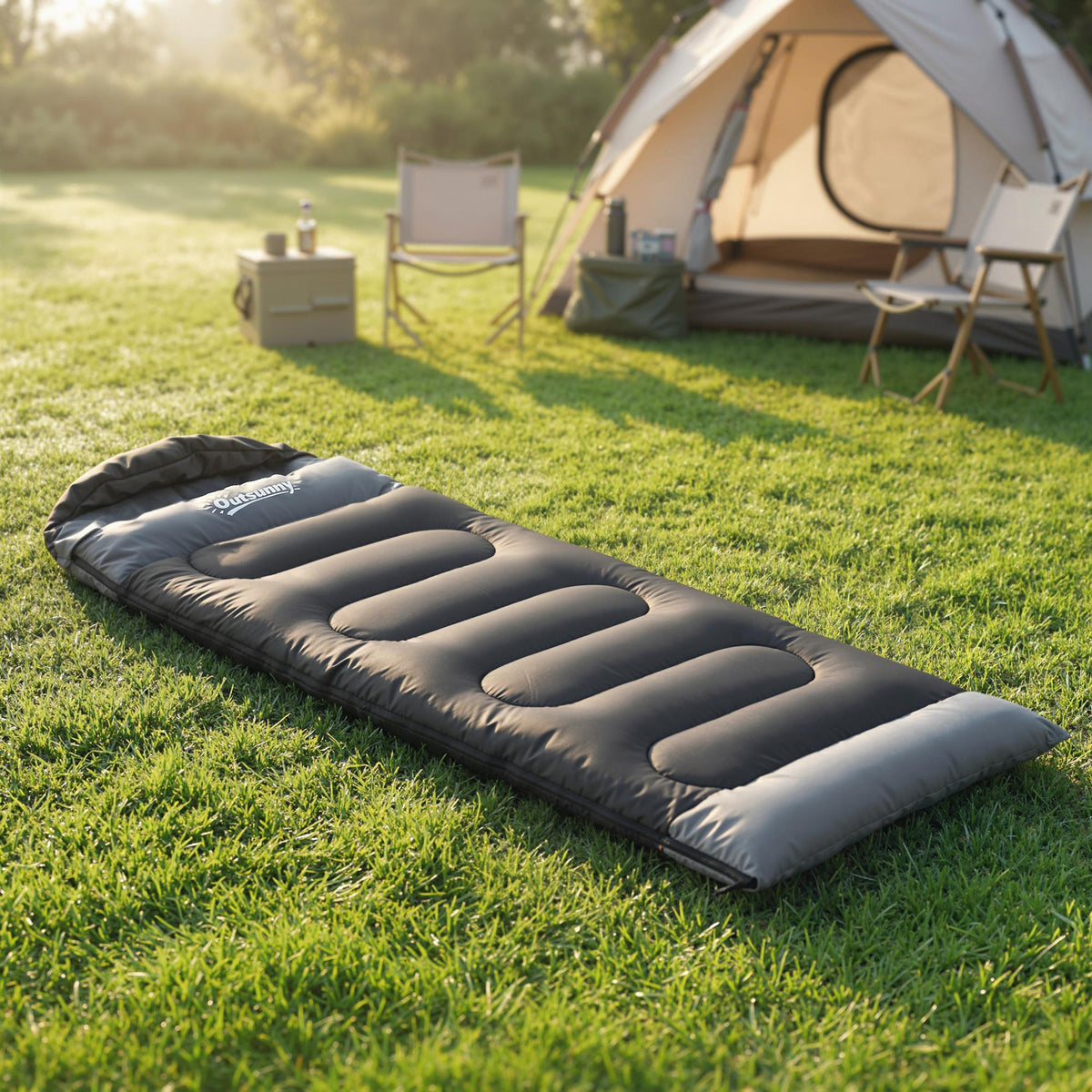 Sac de Couchage Adulte, avec Section Tête, Fermeture Éclair et Sac de Rangement, 300 g/m², 215x75x10cm, Noir-1