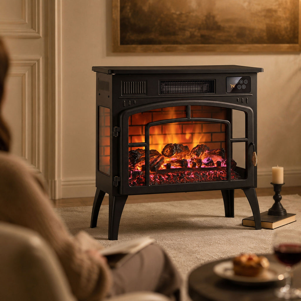 Cheminée Électrique Effet Flamme 3D Multicolore 1000W/2000W, Thermostat Réglable, Contrôle par Appli et Voix, Noir-8