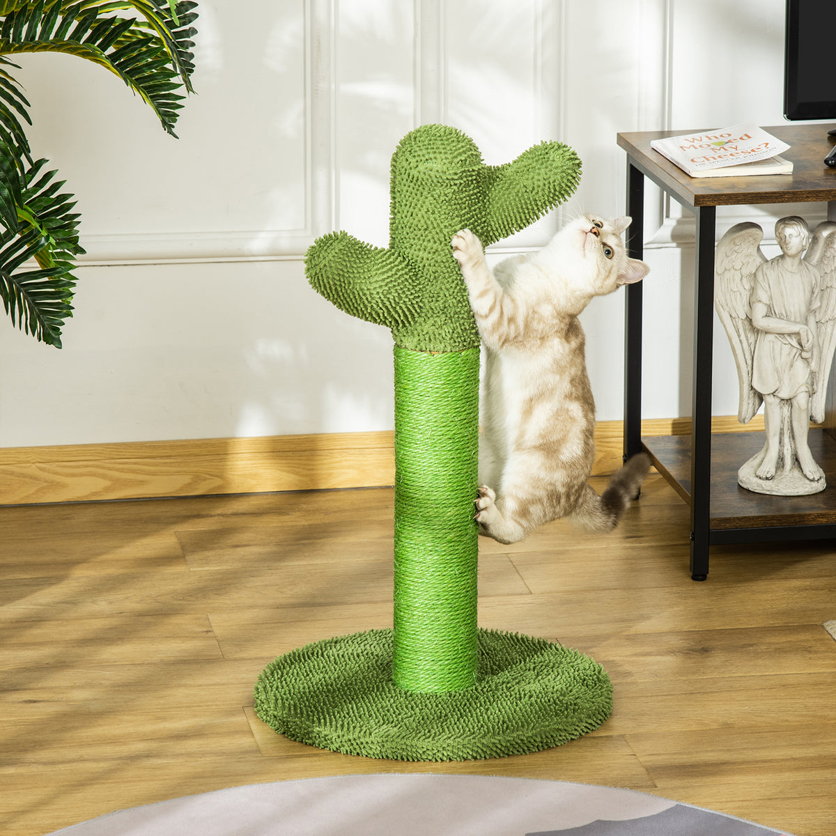 Griffoir pour chat d'intérieur en forme de cactus, arbre à chat en sisal résistant avec base, 40 x 40 x 65 cm, vert-1