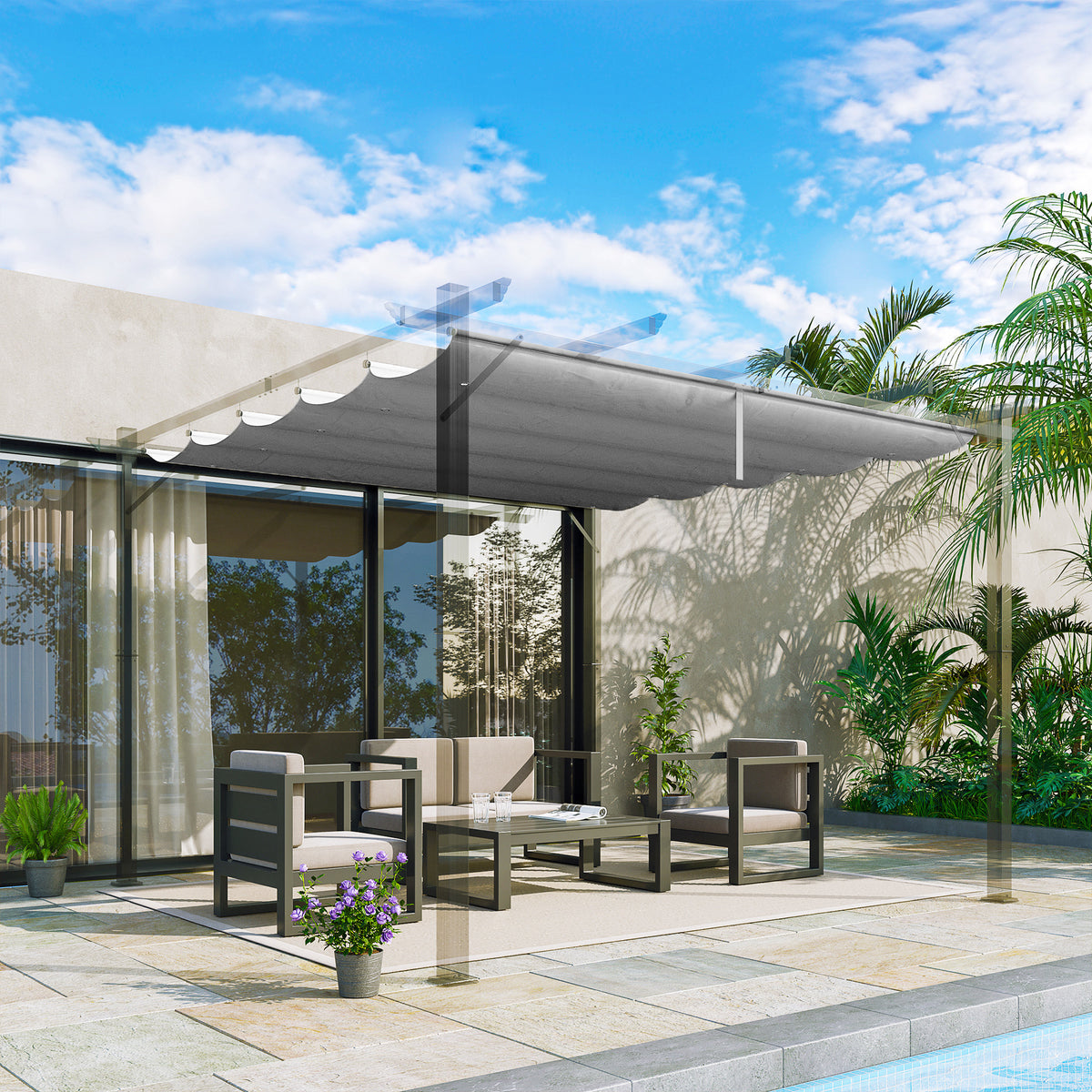 Toile de toit pour pergola tonnelle rétractable de 3 x 3 m - toile uniquement 250 x 255 cm gris clair-1