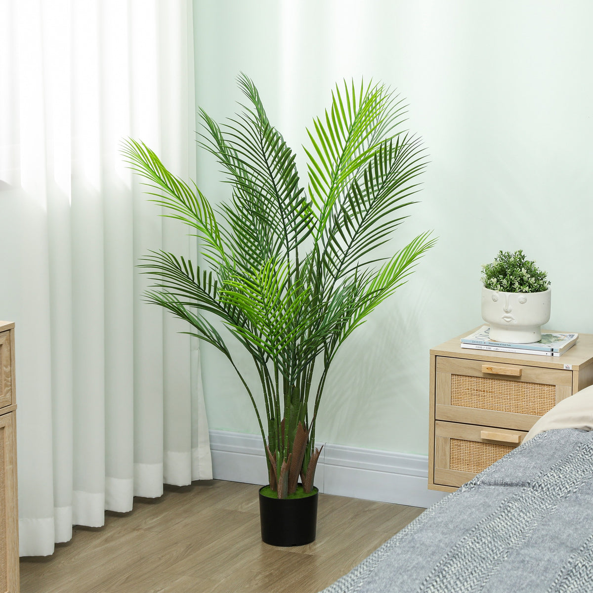 Plante artificielle intérieure 120 cm, palmier arbre artificiel avec pot en plastique et flocage, vert-8