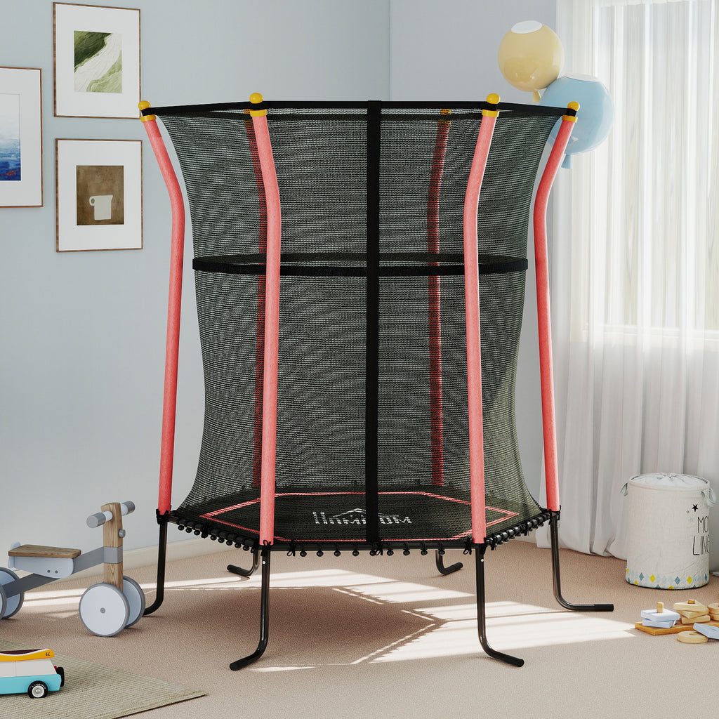 Trampoline pour enfant 1,22 x 1,11 x 1,9 m filet de sécurité porte zippée 6 poteaux rembourrés inclus rouge noir-9