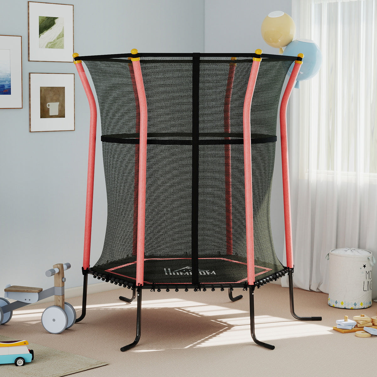 Trampoline pour enfant 1,22 x 1,11 x 1,9 m filet de sécurité porte zippée 6 poteaux rembourrés inclus rouge noir-9