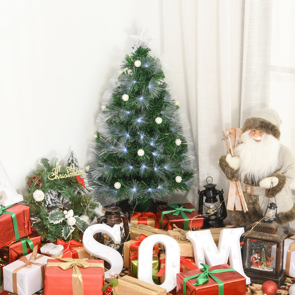 Sapin Noël Artificiel Lumineux 90H cm Fibre Optique LED + 14 Ampoules + Support Pied 90 Sommet Brillante Vert-9