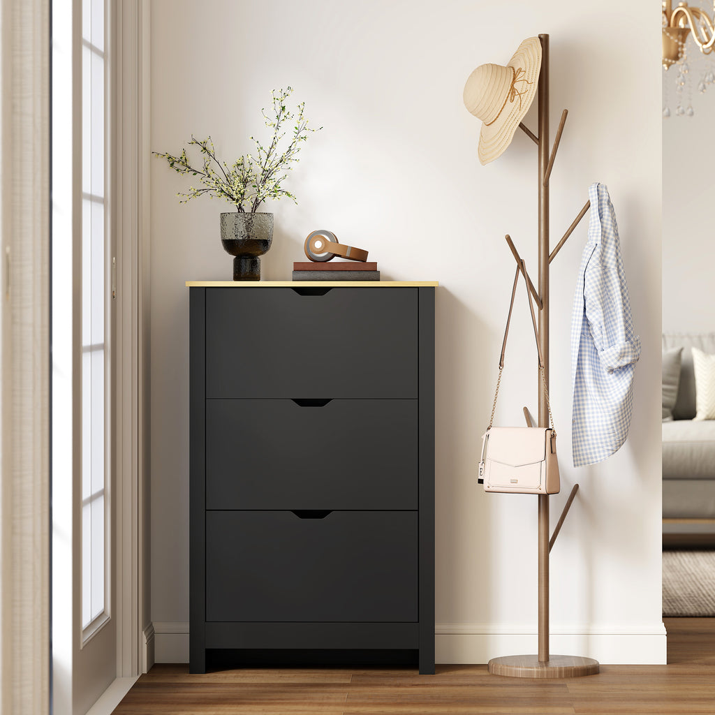 Armoire à Chaussures 3 Portes abattantes 2 Compartiments Panneaux Particules noir chêne-7