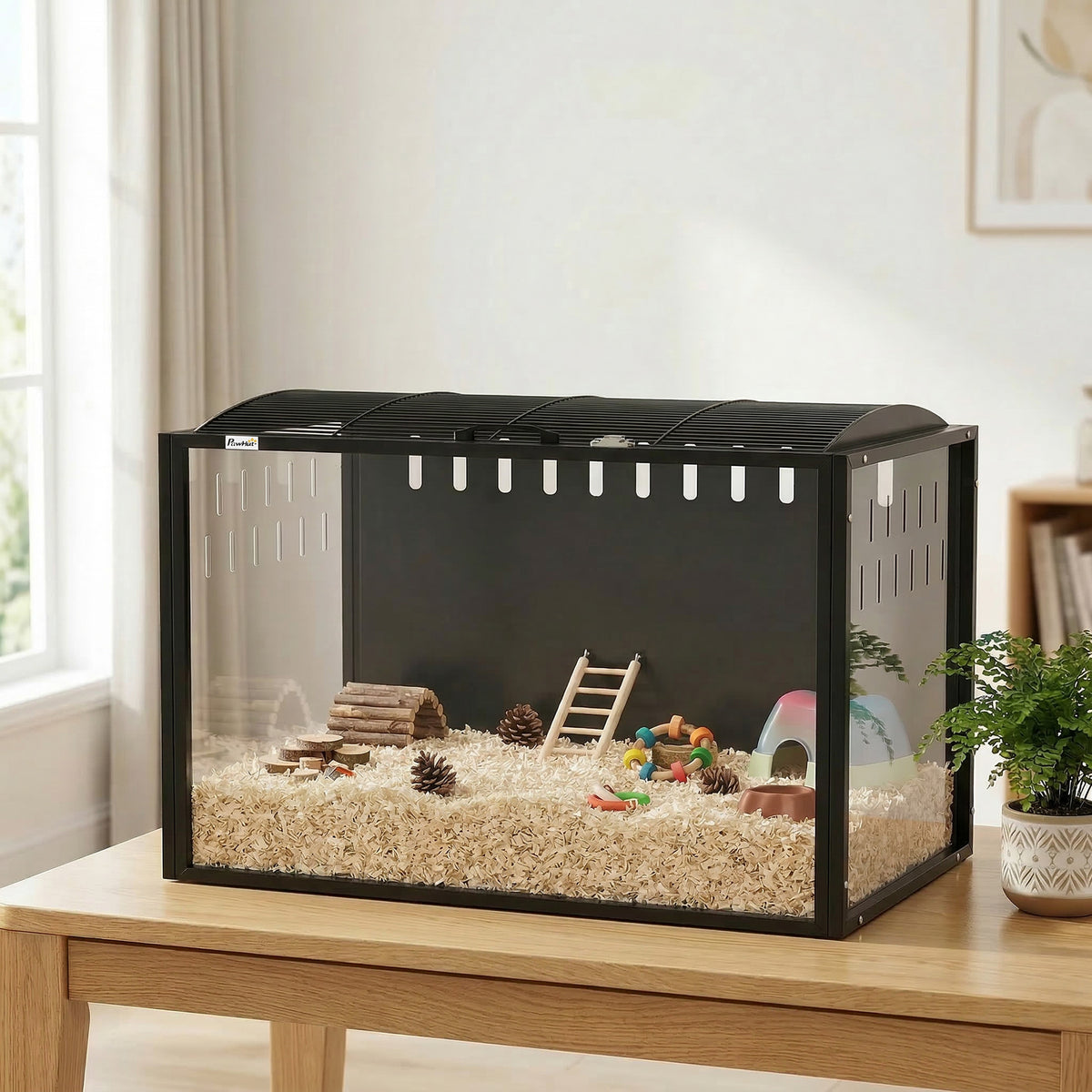Cage à Hamster Géante Habitat pour Rongeur en Acier et Acrylique Transparent Vue Panoramique 81 x 51 x 53 cm Noir-1