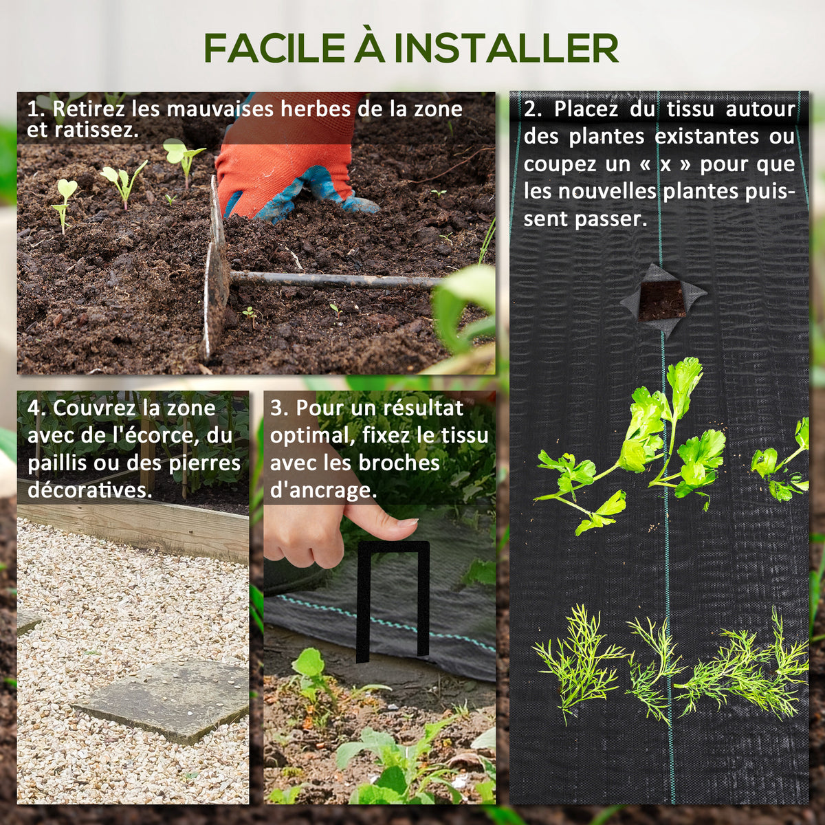 Toile de paillage géotextile de paillage contre les mauvais herbes 100 x 2 m résistant aux déchirures polypropylène noir-4