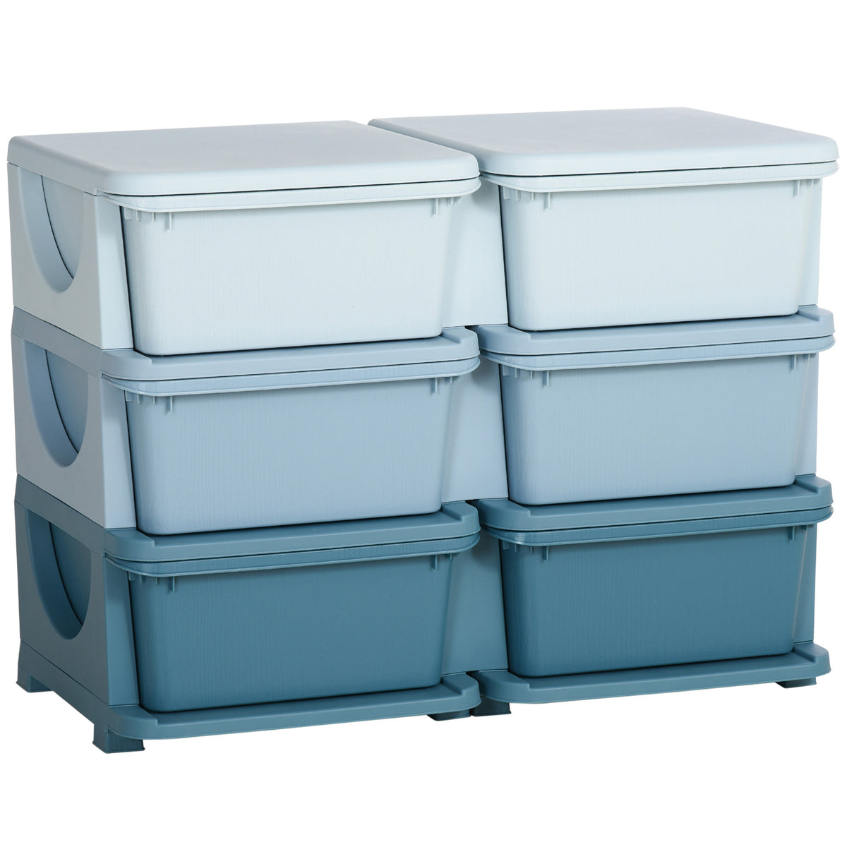 Organisateur de jouets pour enfants à 3 niveaux avec 6 tiroirs, boîtes de rangement en plastique, 75x37x56,5cm, bleu-0