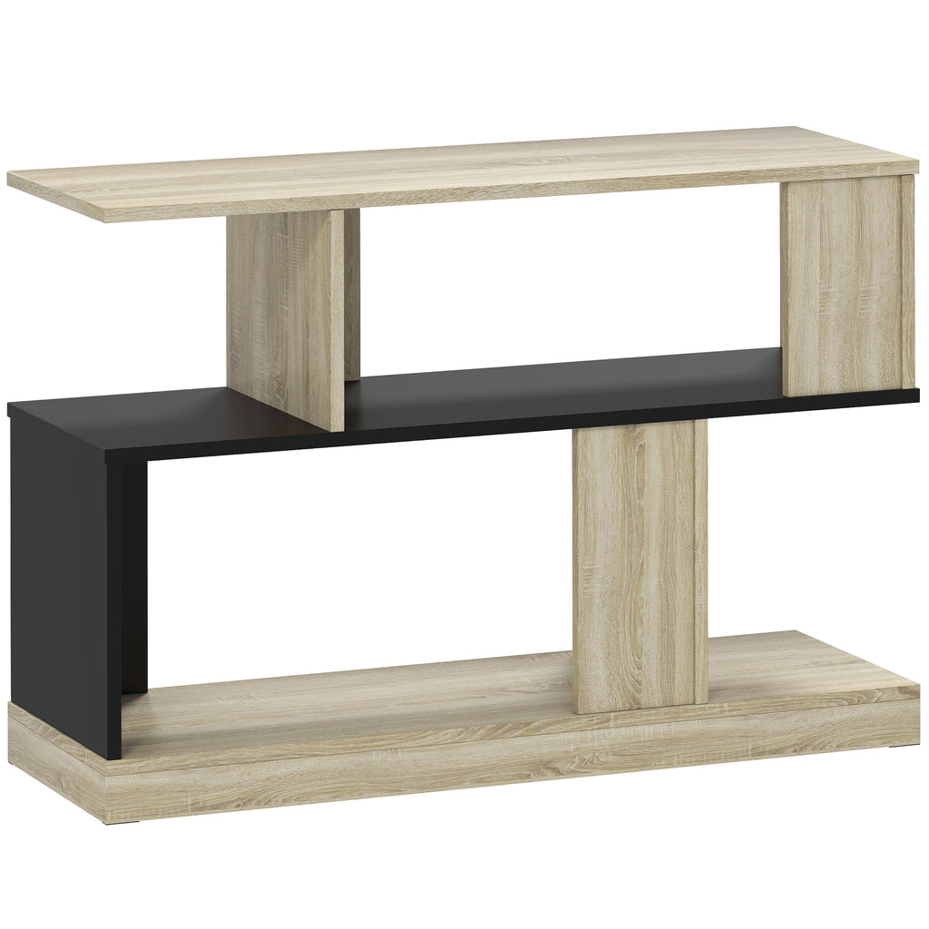 Table d'appoint en forme S, bout de canapé à 3 niveaux étagères de rangement, 90 x 30 x 61 cm, effet bois naturel noir-0