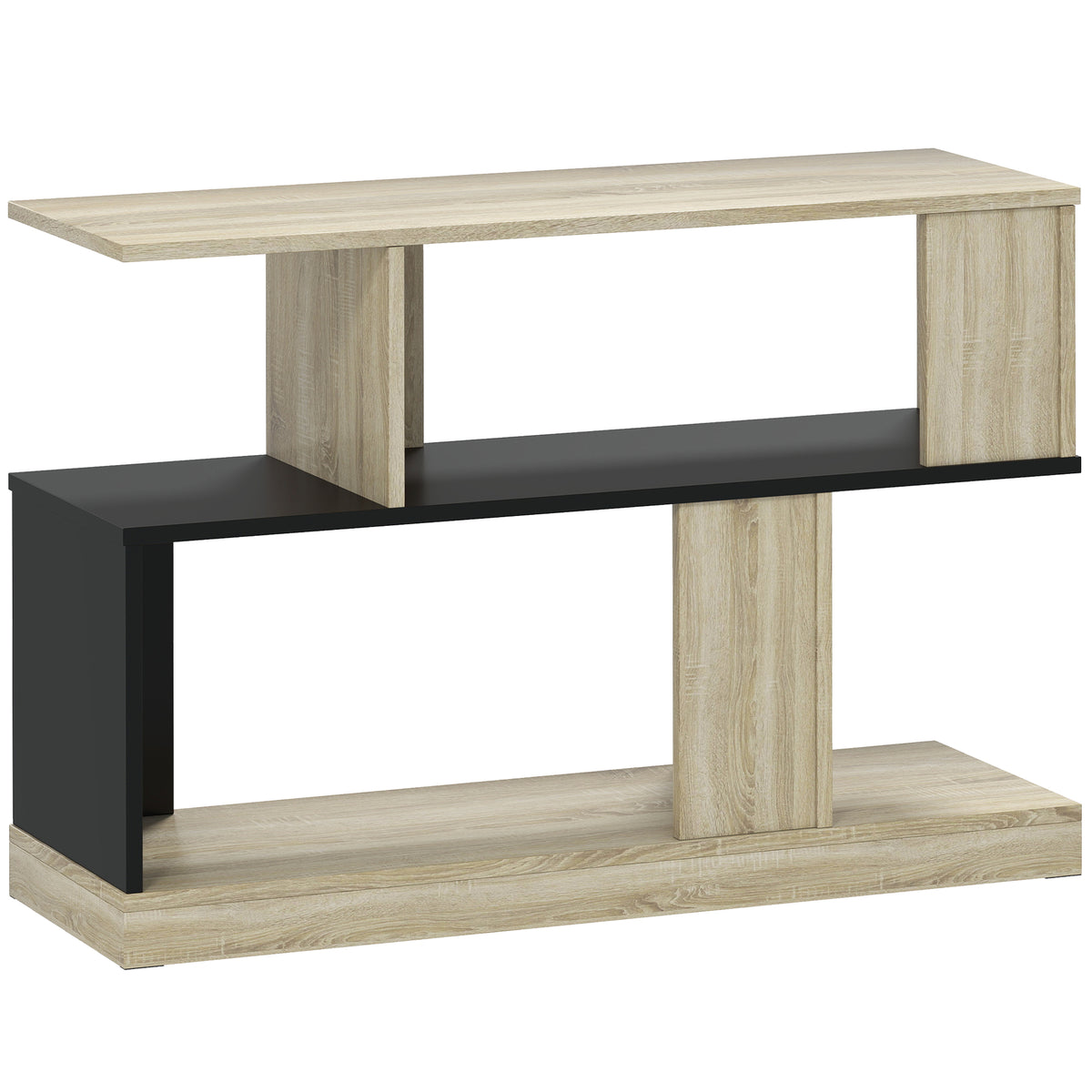Table d'appoint en forme S, bout de canapé à 3 niveaux étagères de rangement, 90 x 30 x 61 cm, effet bois naturel noir-0
