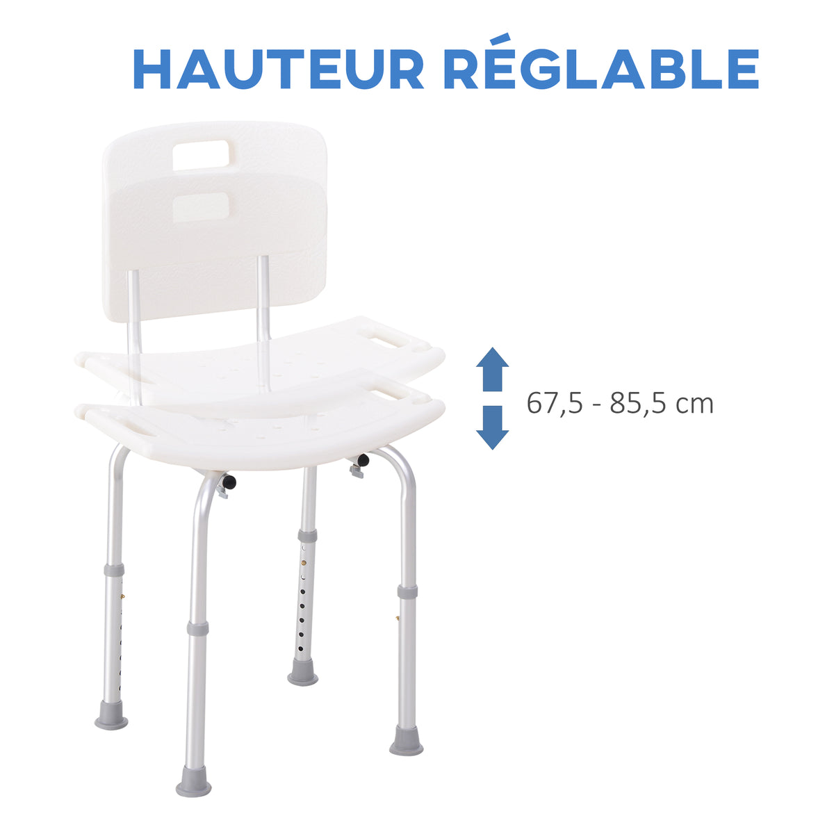 Chaise de Douche siège de Douche Ergonomique Hauteur réglable Pieds antidérapants Charge Max. 136 Kg alu HDPE Blanc-4