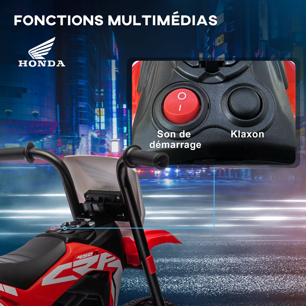 Moto cross éléctrique pour enfant licence Honda CRF450RL 3 roues batterie 6V enfants 18-36 mois rouge-4
