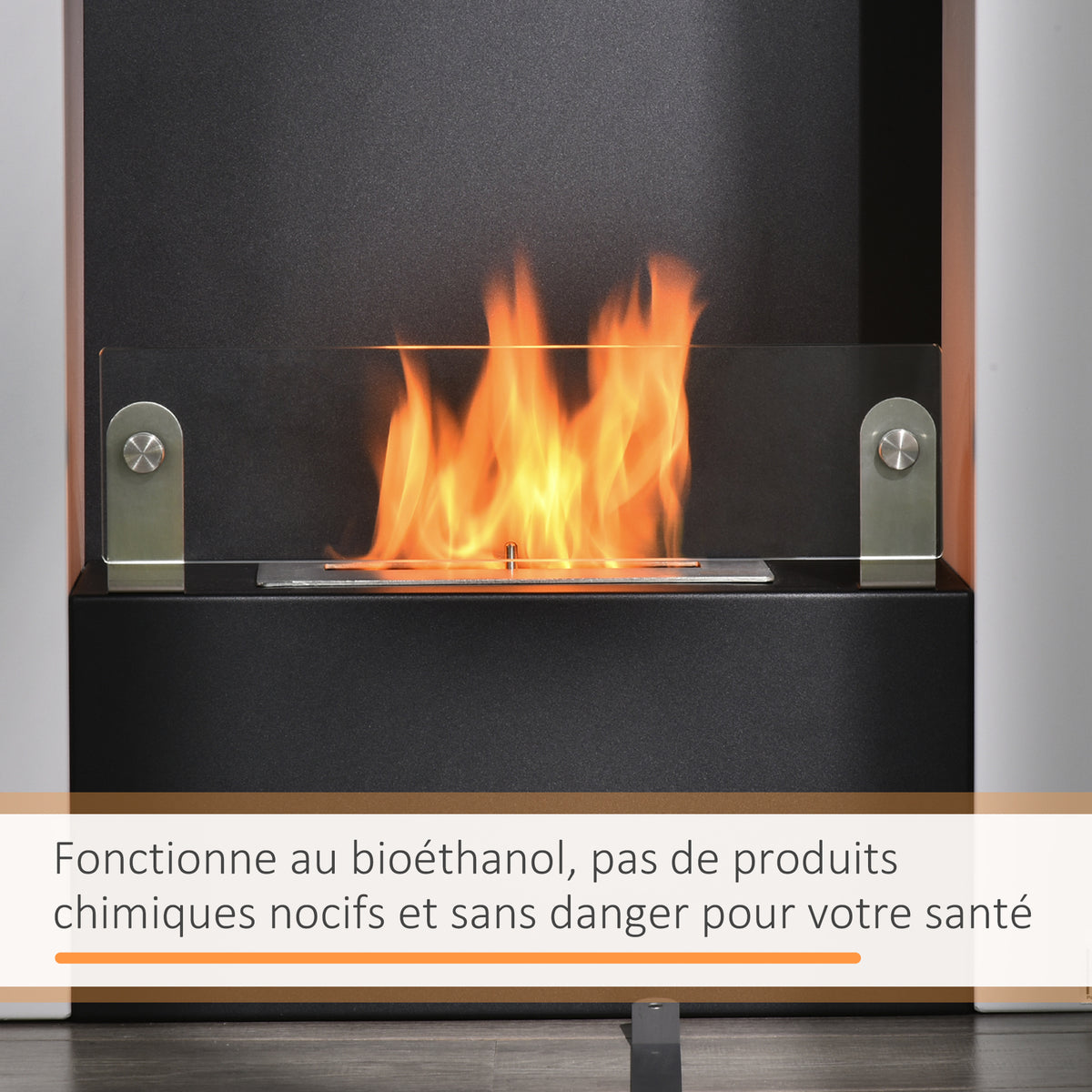 Cheminée bioéthanol brûleur 0,9 L avec plateau de rangement en verre trempé 60 x 20 x 79 cm Acier Noir et Blanc-3