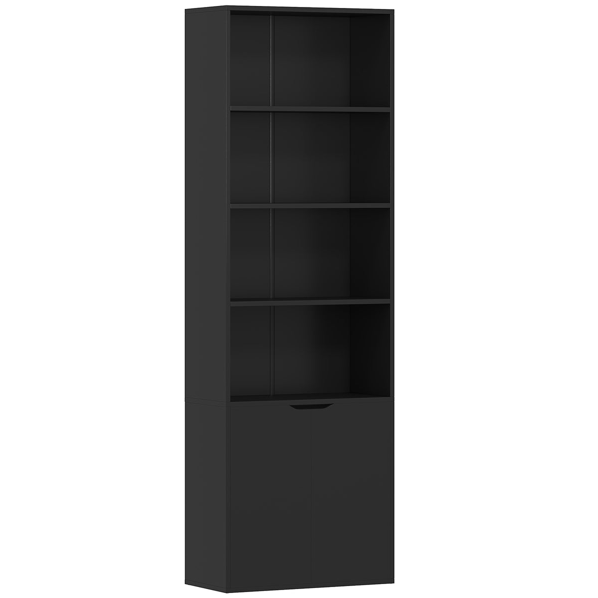 Bibliothèque Armoire à livres avec 4 compartiments ouverts et 2 portes pour le salon et le bureau 59x29x180 cm Noir-0