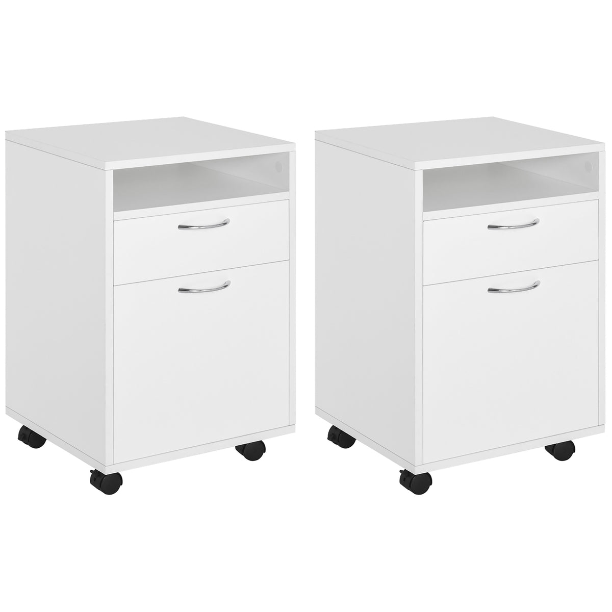 Lot de 2 caissons de bureau rangement de bureau sur roulettes tiroir placard niche panneaux particules blanc-0