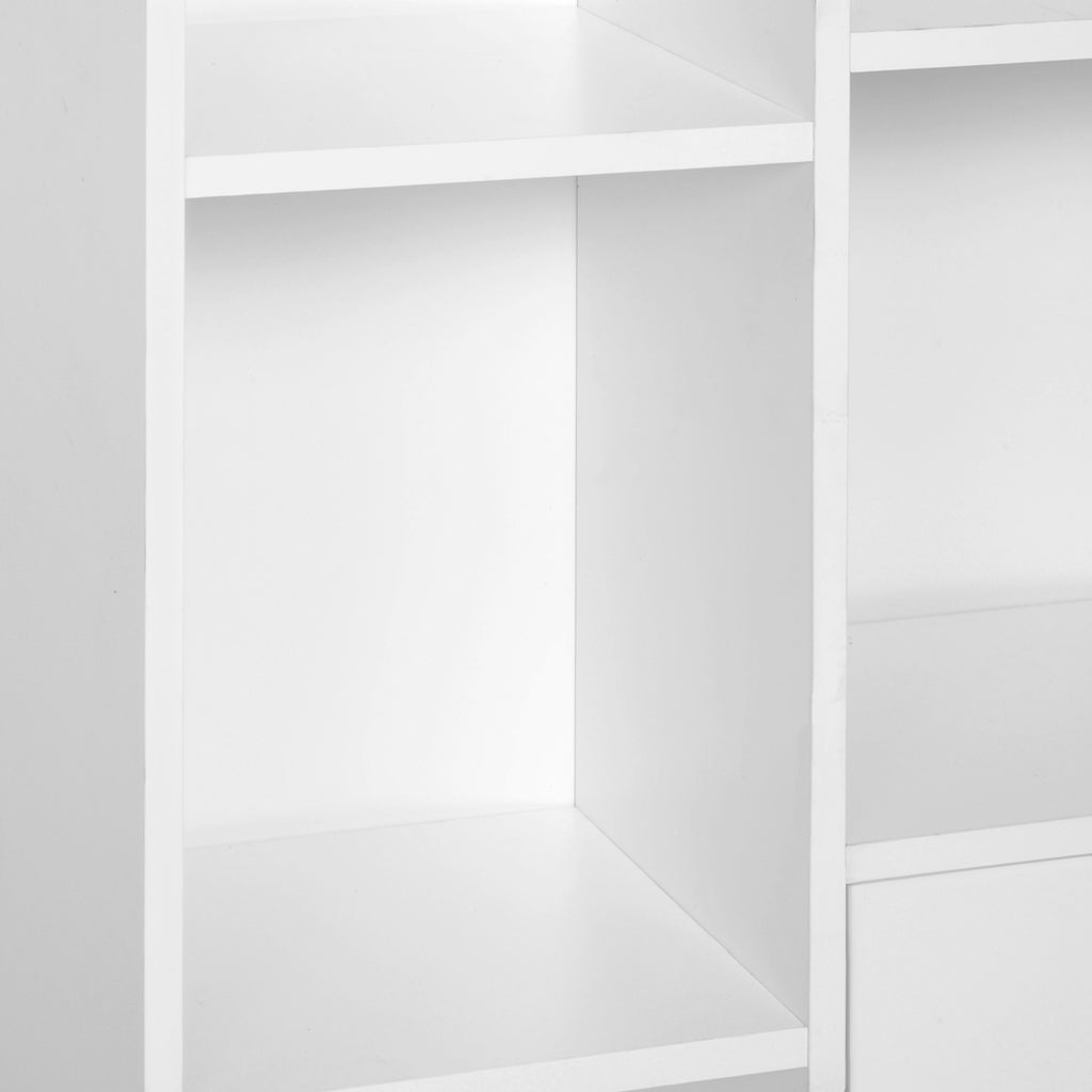 Bibliothèque scandinave meuble de rangement dim. 80L x 23,5l x 123H cm 5 niches placard 2 portes pieds effilés inclinés bois massif panneaux particules blanc-7