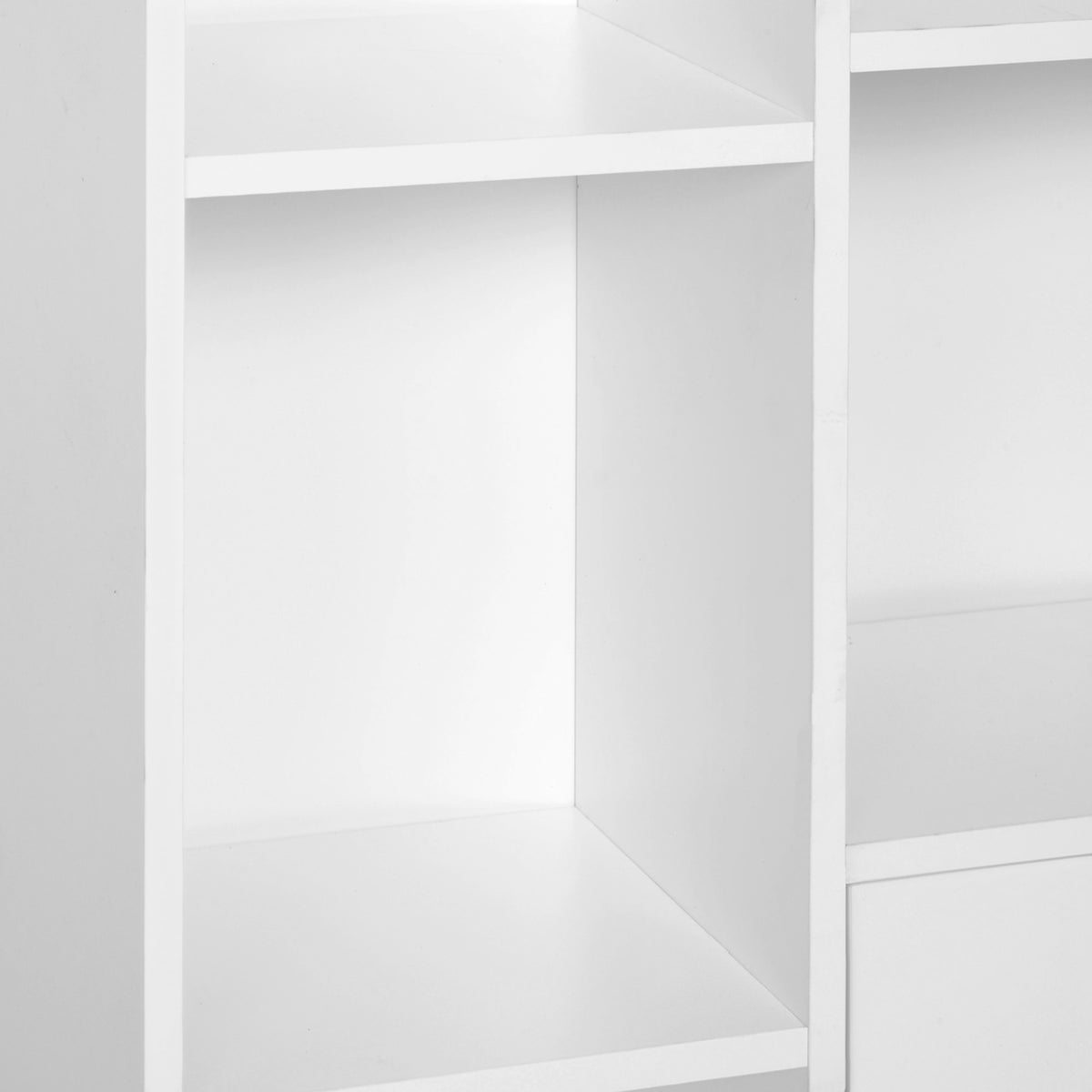 Bibliothèque scandinave meuble de rangement dim. 80L x 23,5l x 123H cm 5 niches placard 2 portes pieds effilés inclinés bois massif panneaux particules blanc-7