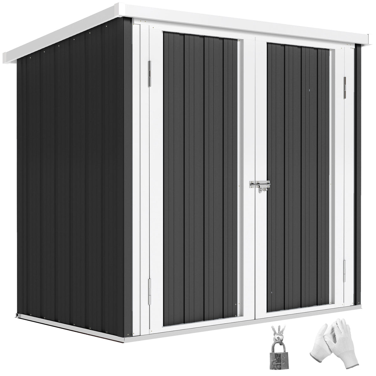 Abri de Jardin - cabane de jardin 1,09 m² - cabanon rangement outils 2 Portes verrouillables - dim. 147L x 86l x 134H cm - tôle d'acier Noir Blanc-0