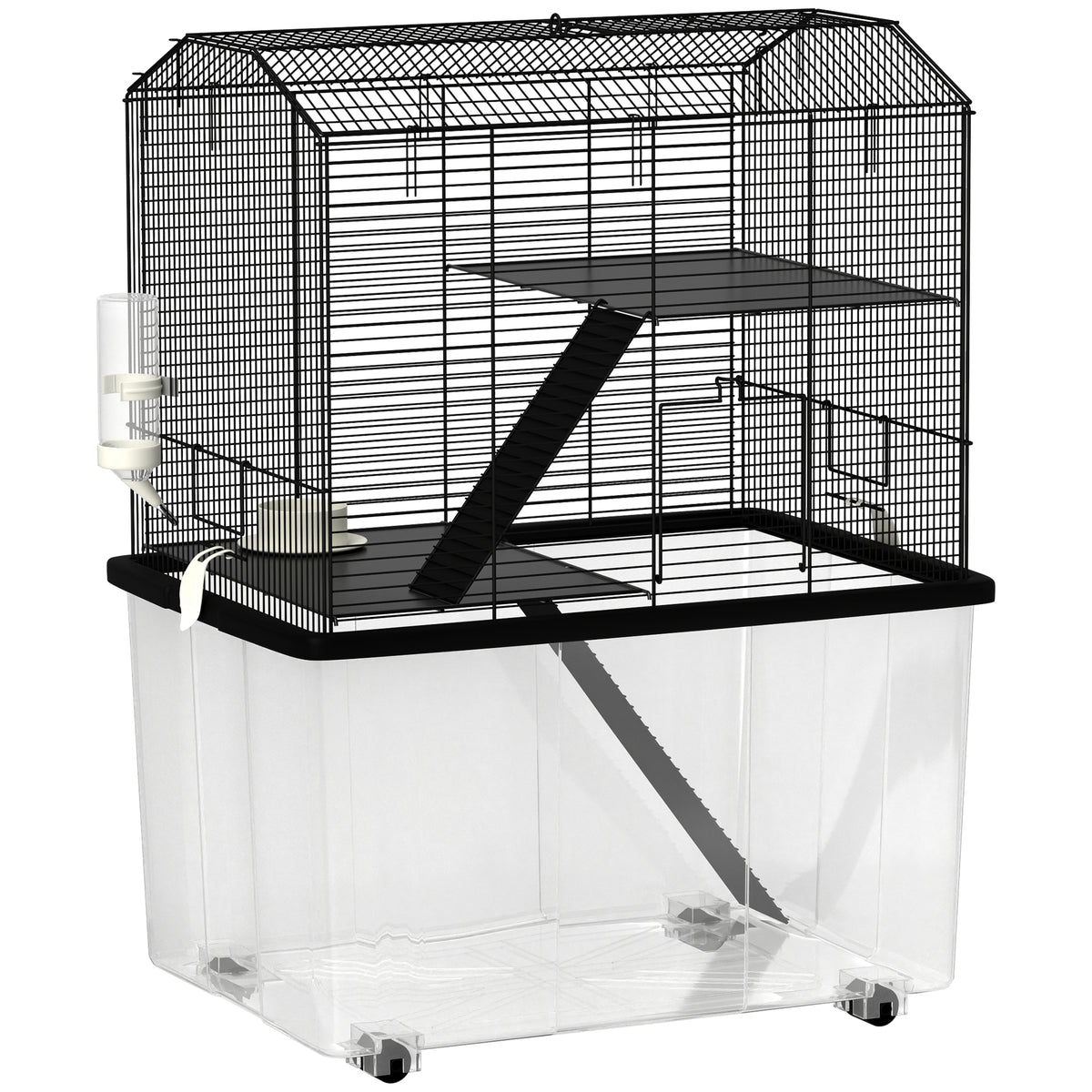 Cage hamster cage rongeur 3 étages avec roulettes plate-forme et échelle en fil d'acier 57 x 43 x 74 cm noir-0
