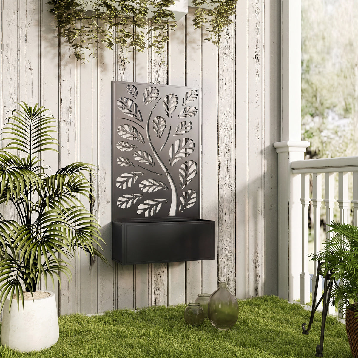 Jardinière avec brise-vue paravent treillis pour Plante Grimpante, bac à Fleurs - dim. 61L x 23l x 113H cm-1