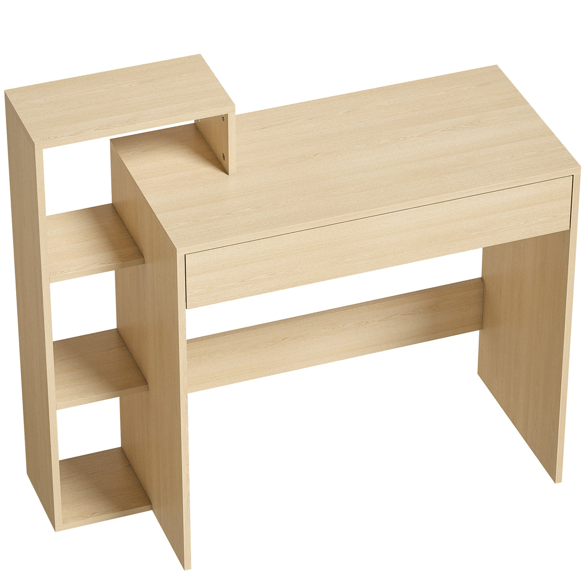 Bureau avec rangement, bureau d'ordinateur avec 3 étagères de rangement et tiroir, 100 x 40 x 90 cm, bois naturel-0